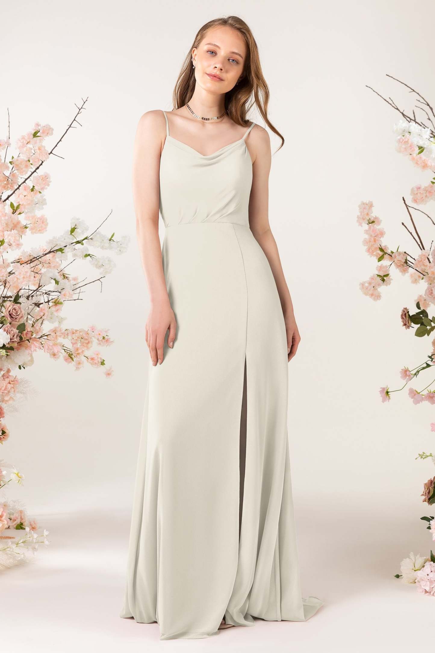 Sheath Sweep-Brush Train Chiffon Bridesmaid Dress CB0457