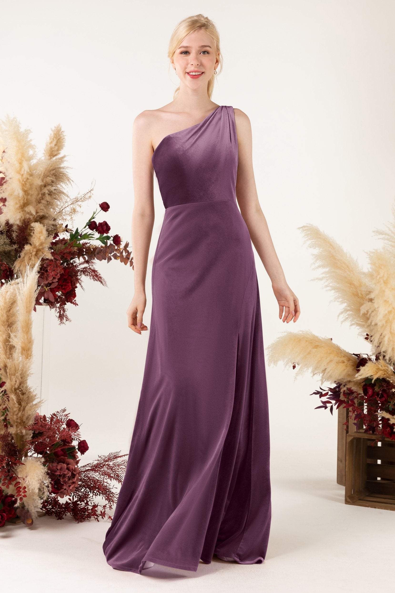 Sheath Sweep-Brush Train Velvet Bridesmaid Dress Formal Dresses CB0537