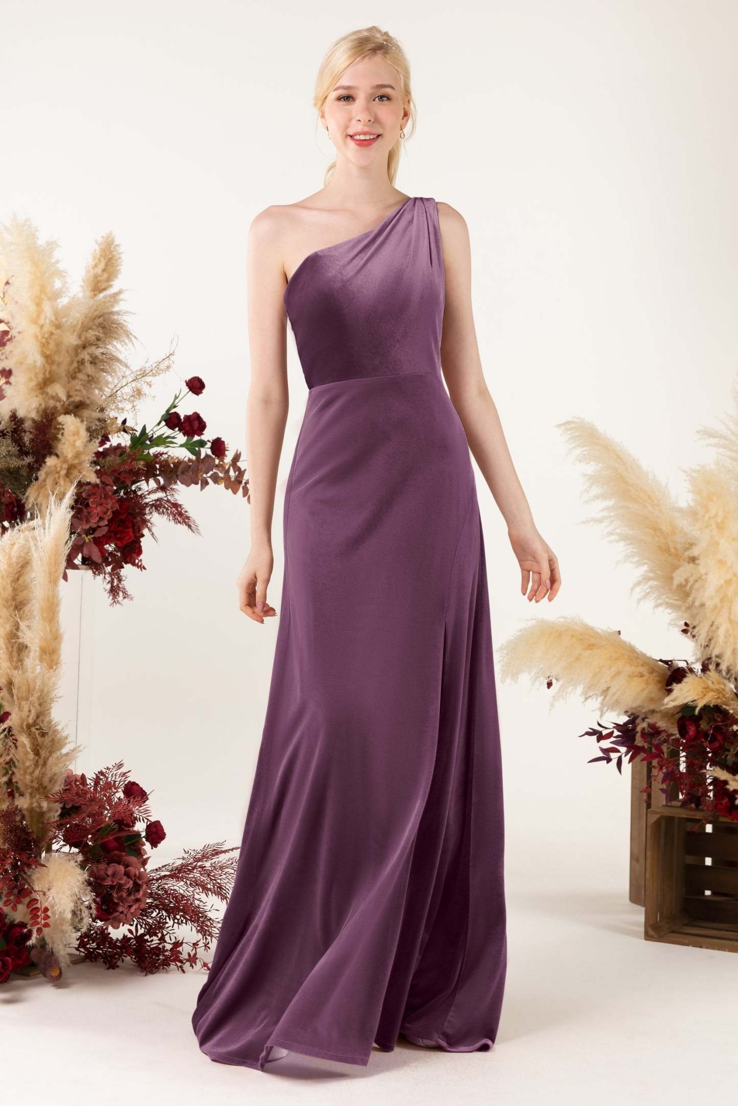 Sheath Sweep-Brush Train Velvet Bridesmaid Dress Formal Dresses CB0537