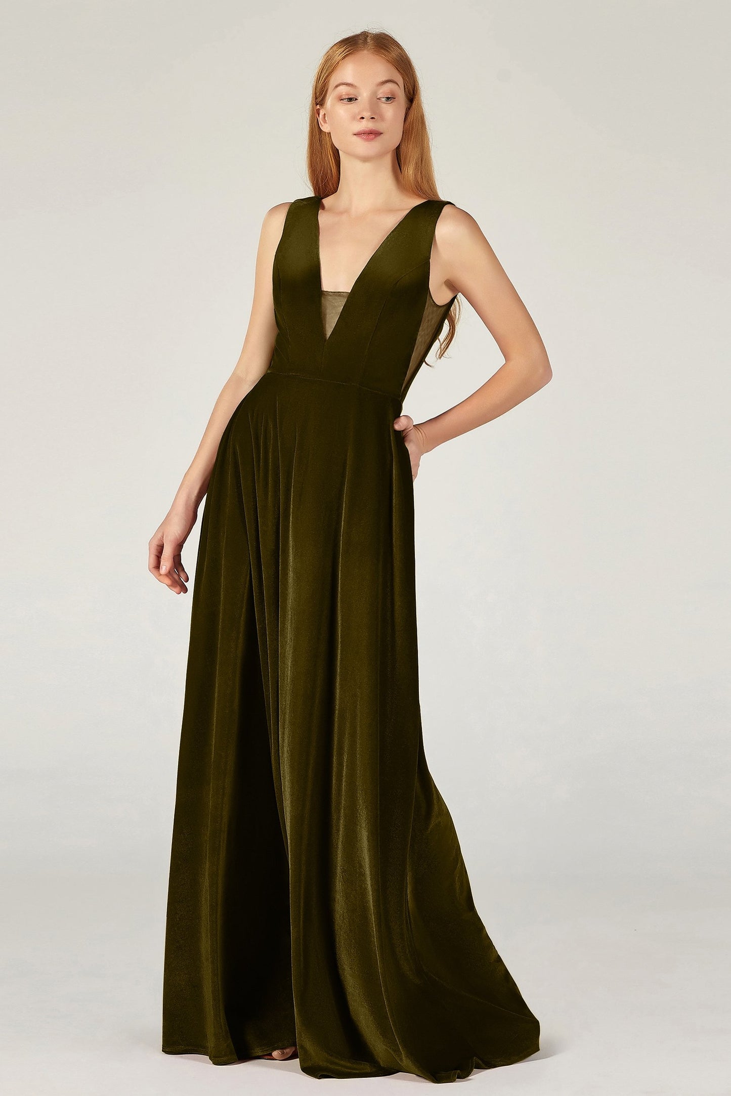 A-Line Floor Length Velvet Bridesmaid Dress CB0364