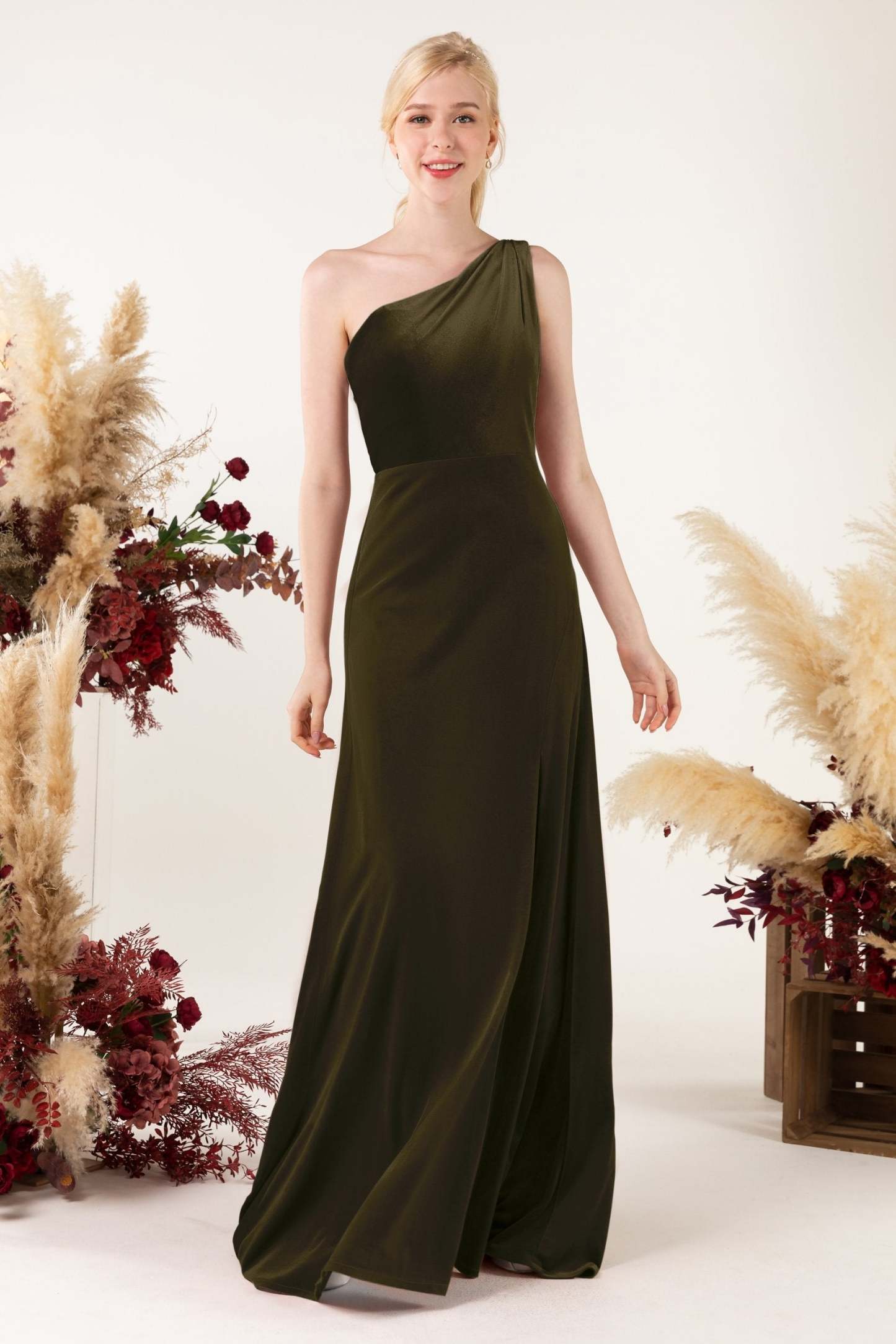 Sheath Sweep-Brush Train Velvet Bridesmaid Dress Formal Dresses CB0537