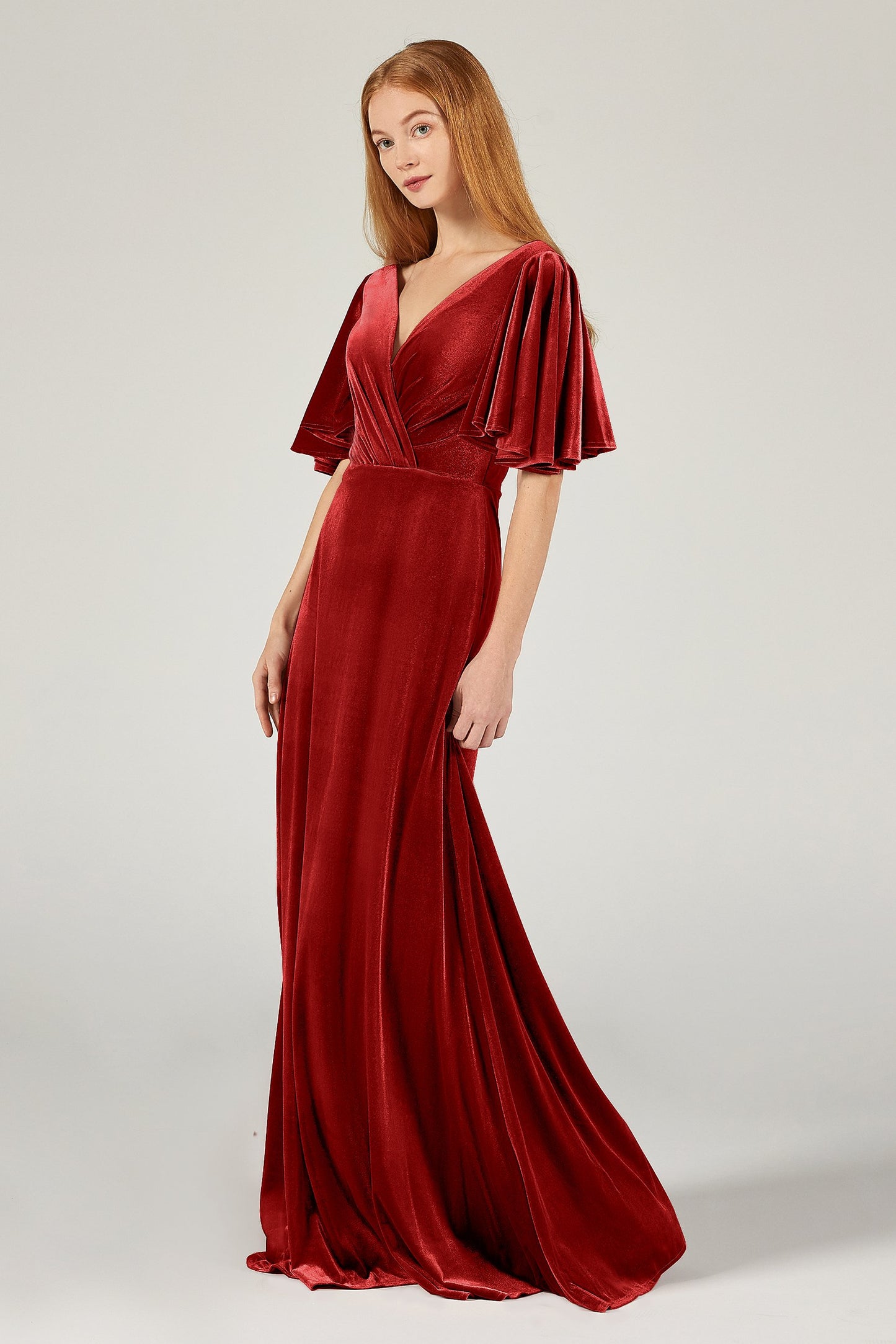 A-Line Floor Length Velvet Bridesmaid Dress Formal Dresses CB0367