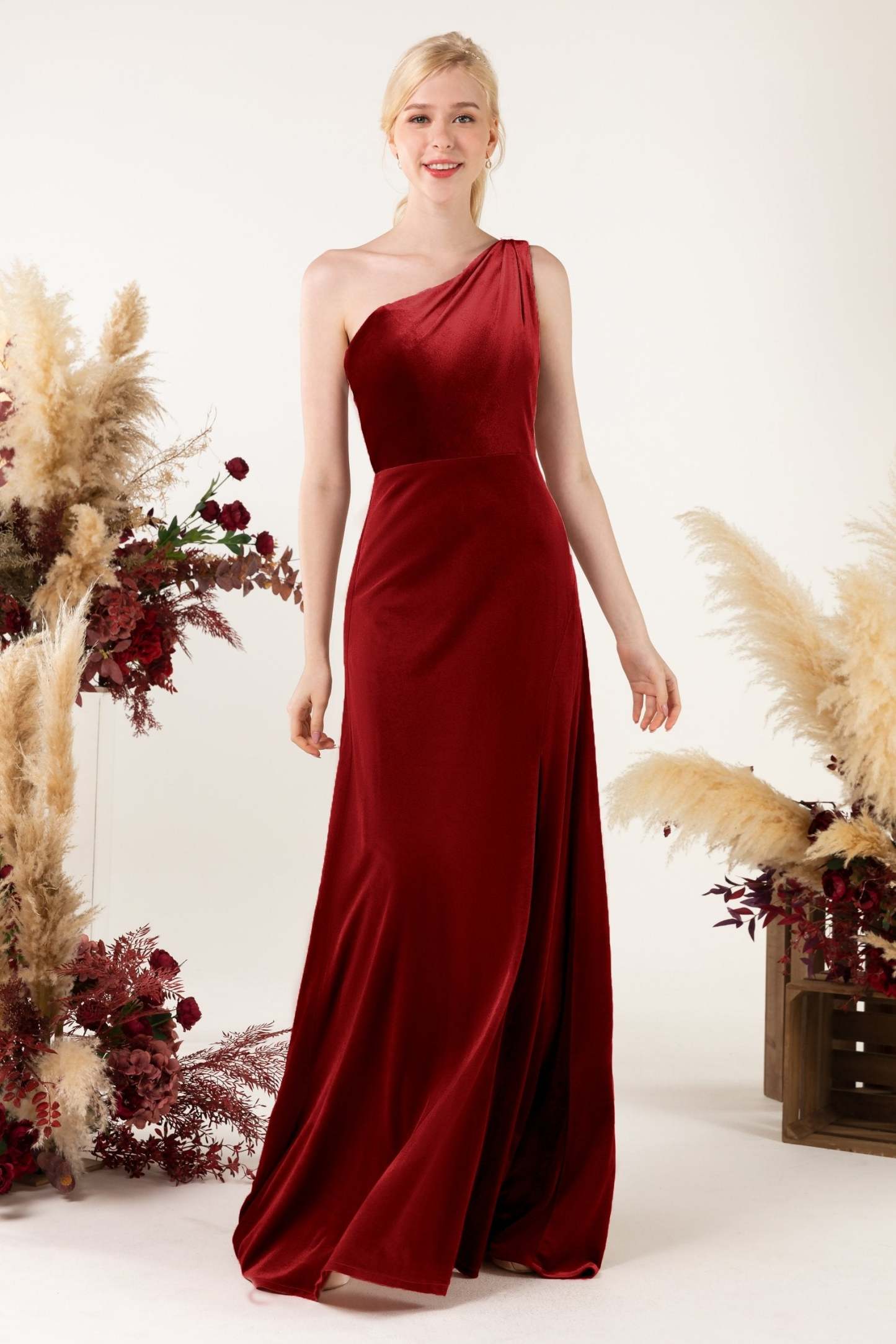 Sheath Sweep-Brush Train Velvet Bridesmaid Dress Formal Dresses CB0537