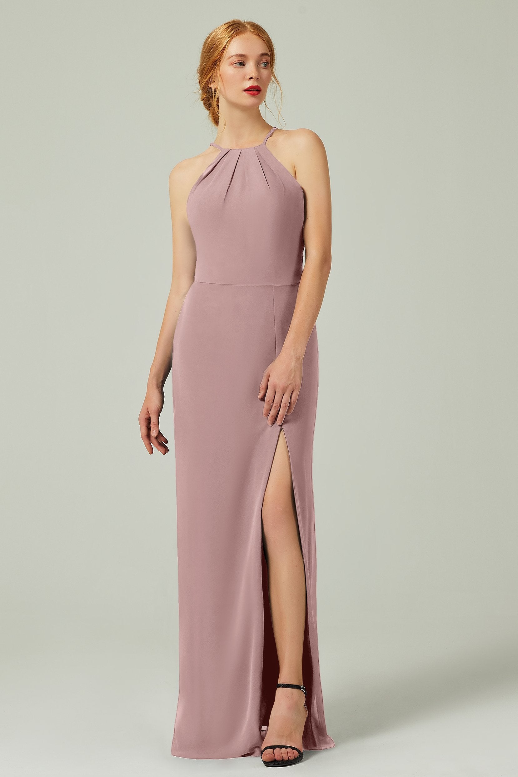 Sheath-Column Floor Length Chiffon Bridesmaid Dress Formal Dresses CB0337