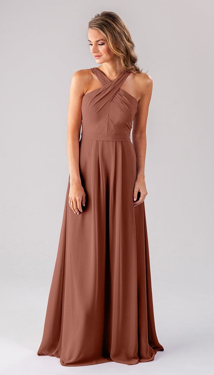 Uniquely A-Line Criss-Cross Halter Neckline Bridesmaid Dress With Pockets