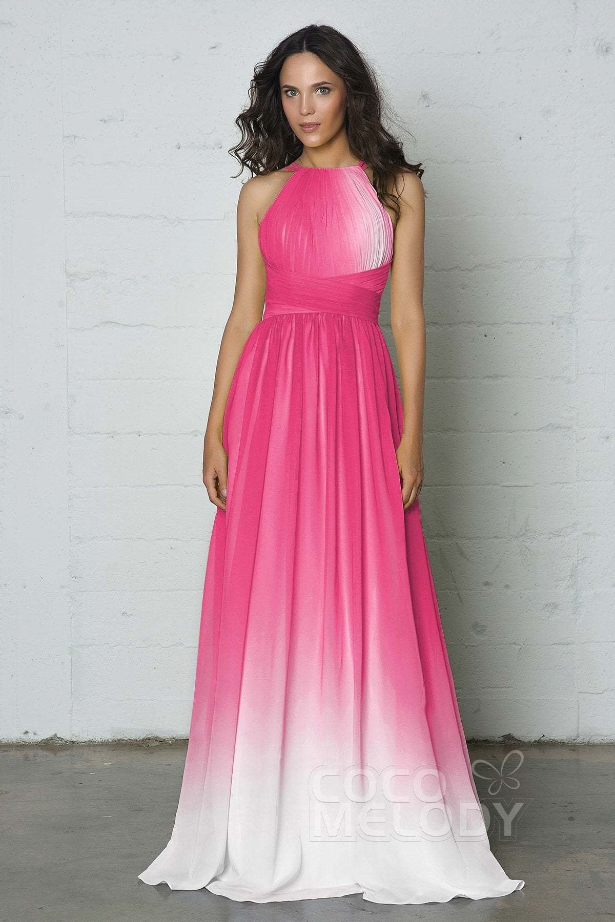 Sheath-Column Floor Length Chiffon Ombre Dress COZF17008