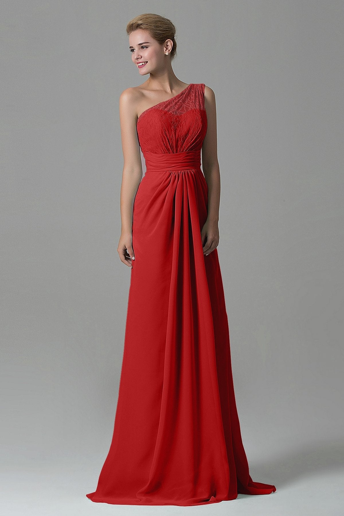 Sheath Sweep Train Lace/Chiffon Bridesmaid Dress COZK16004