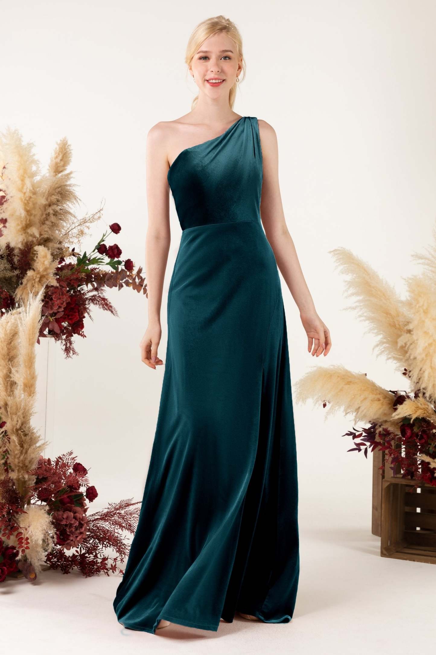 Sheath Sweep-Brush Train Velvet Bridesmaid Dress Formal Dresses CB0537
