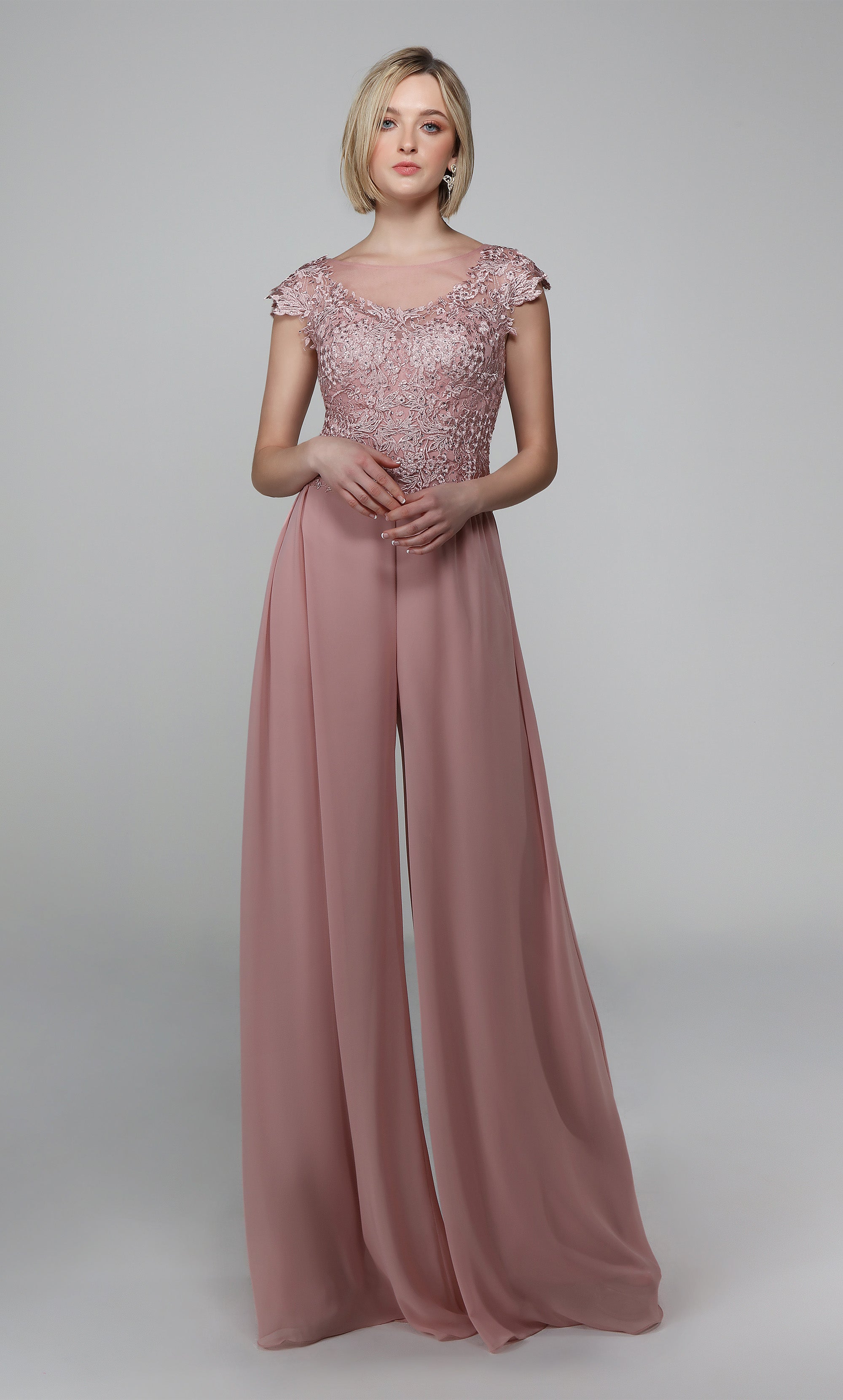 Long Formal llusion Neckline Chiffon Jumpsuit #27488