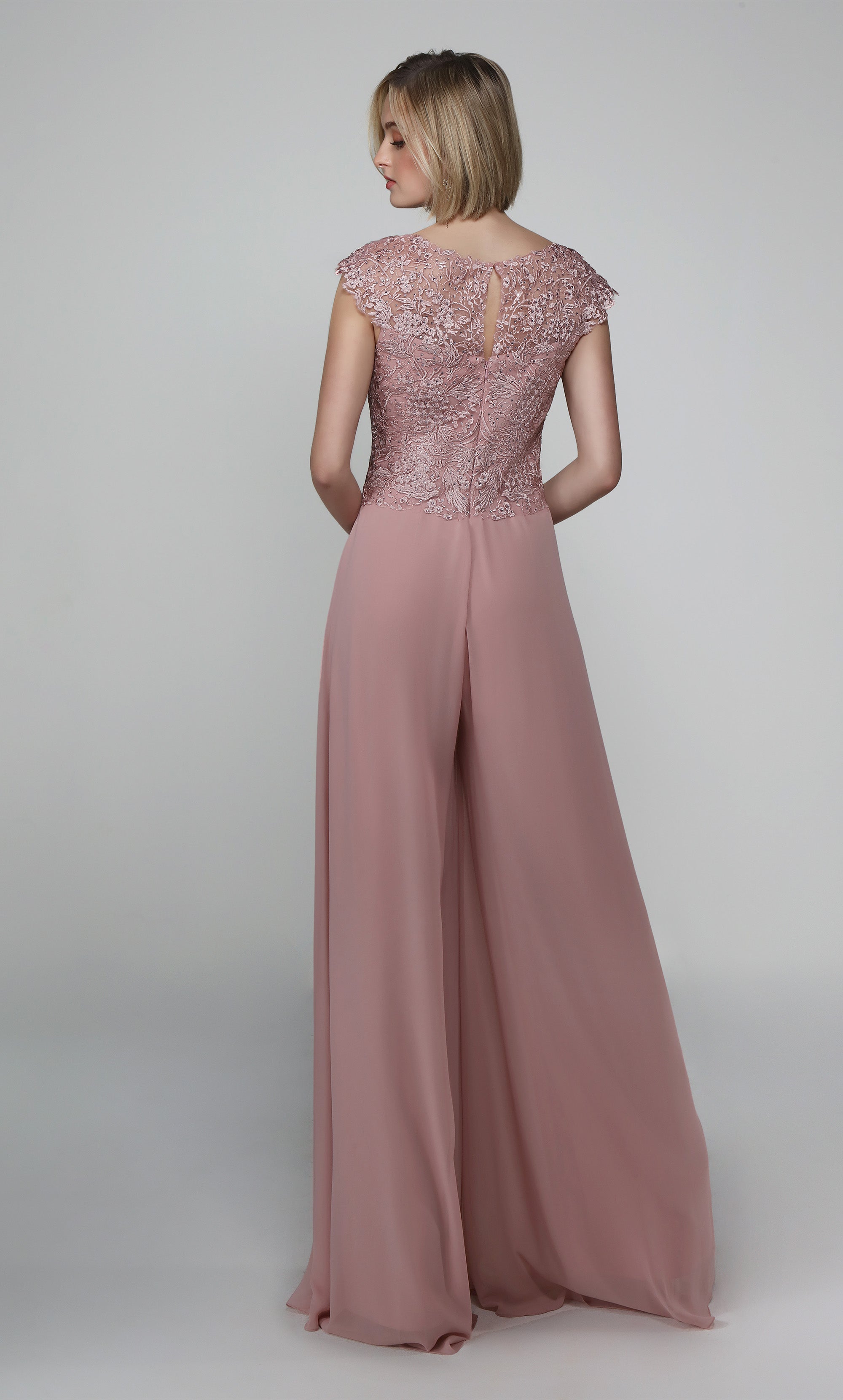 Long Formal llusion Neckline Chiffon Jumpsuit #27488