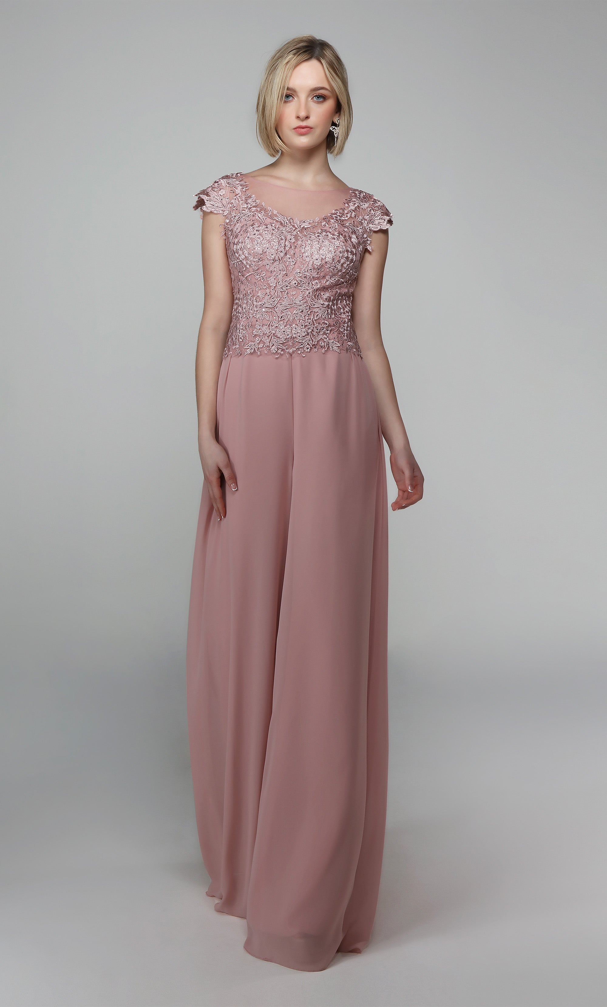 Long Formal llusion Neckline Chiffon Jumpsuit #27488