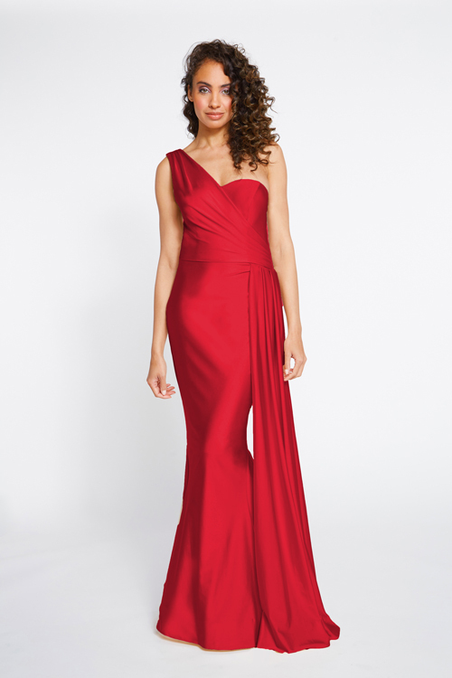 BARI JAY STYLE 2253 One Shoulder Bridesmaid Dress With Ruched Side Seam