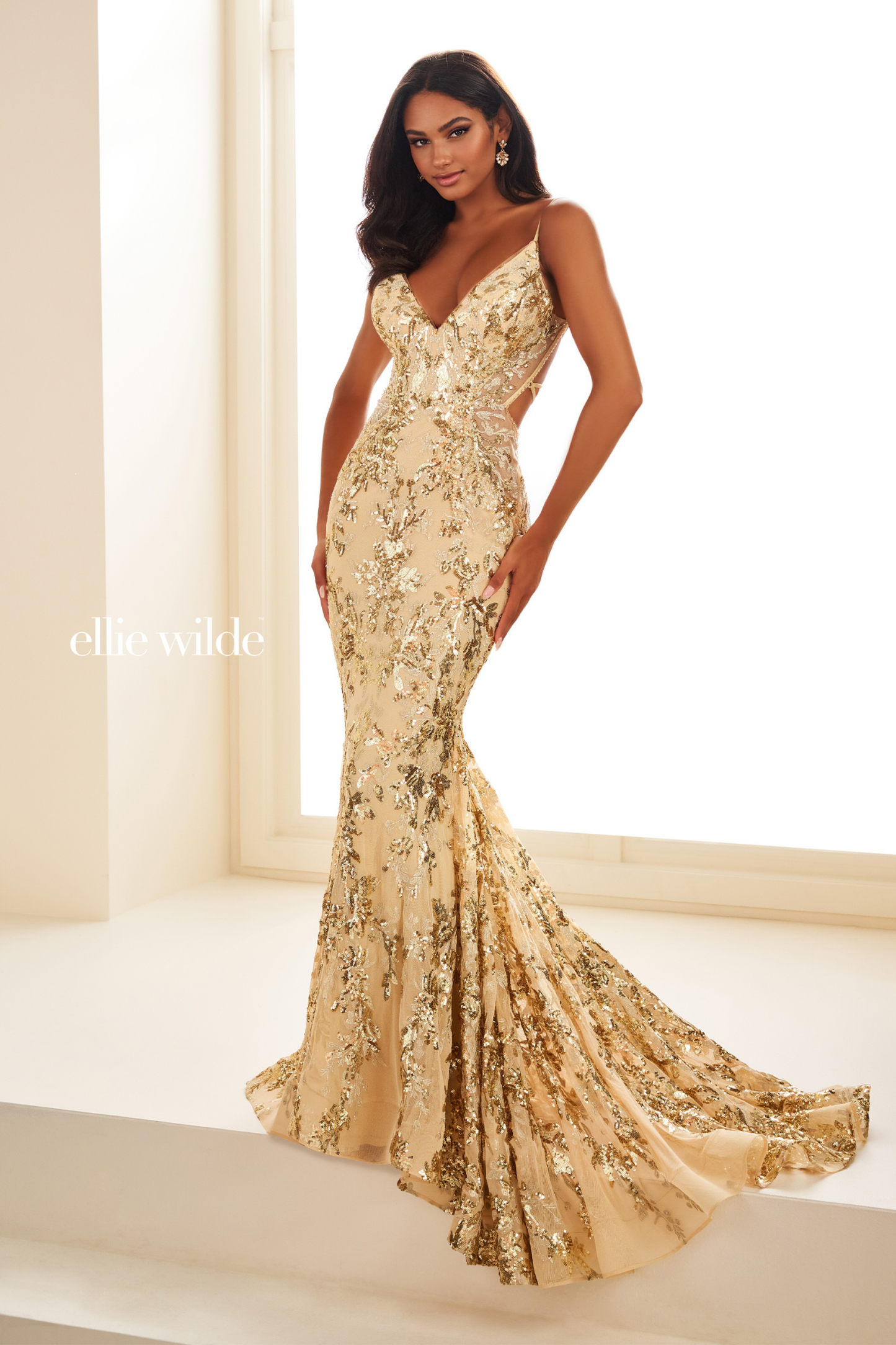 Mermaid V-Neck Sequin Tulle Prom Dress With A Lace Up Back #EW35011