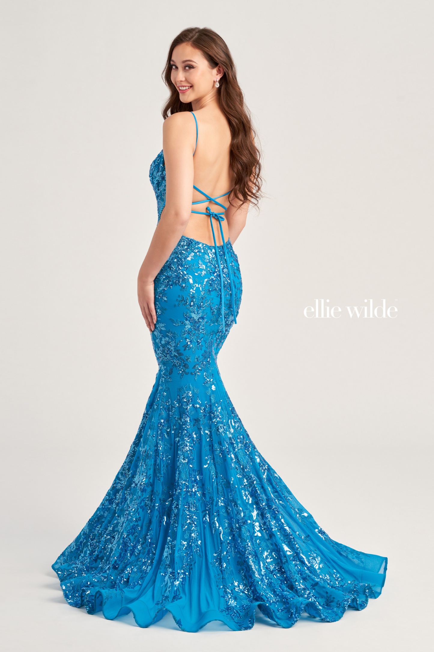 Mermaid V-Neck Sequin Tulle Prom Dress With A Lace Up Back #EW35011