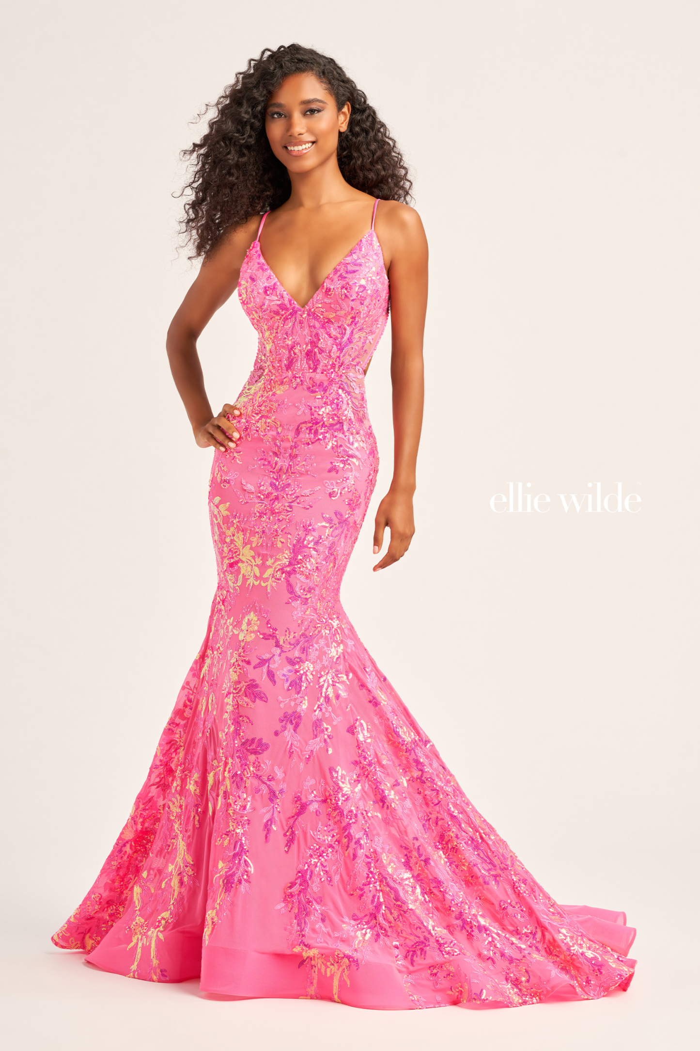 Mermaid V-Neck Sequin Tulle Prom Dress With A Lace Up Back #EW35011