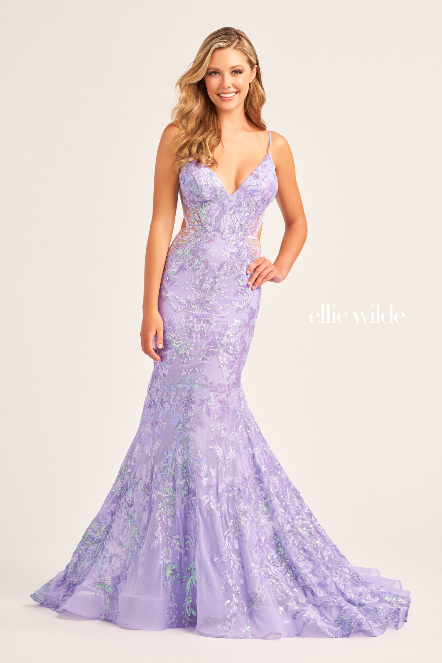 Mermaid V-Neck Sequin Tulle Prom Dress With A Lace Up Back #EW35011