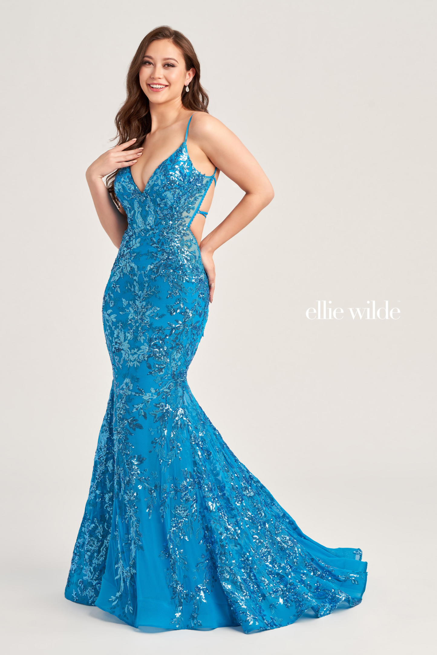 Mermaid V-Neck Sequin Tulle Prom Dress With A Lace Up Back #EW35011