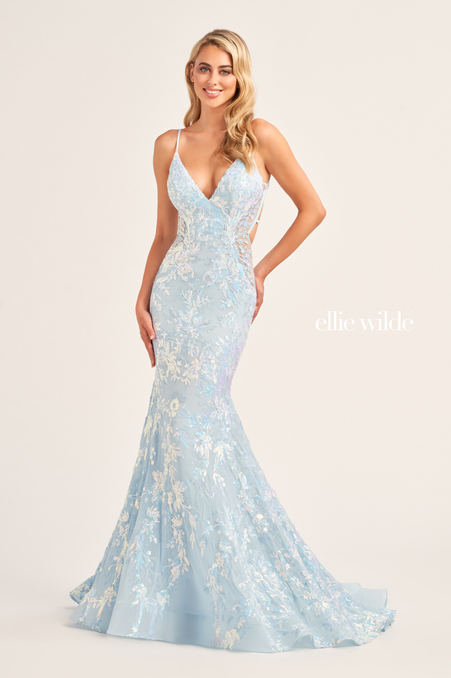 Mermaid V-Neck Sequin Tulle Prom Dress With A Lace Up Back #EW35011