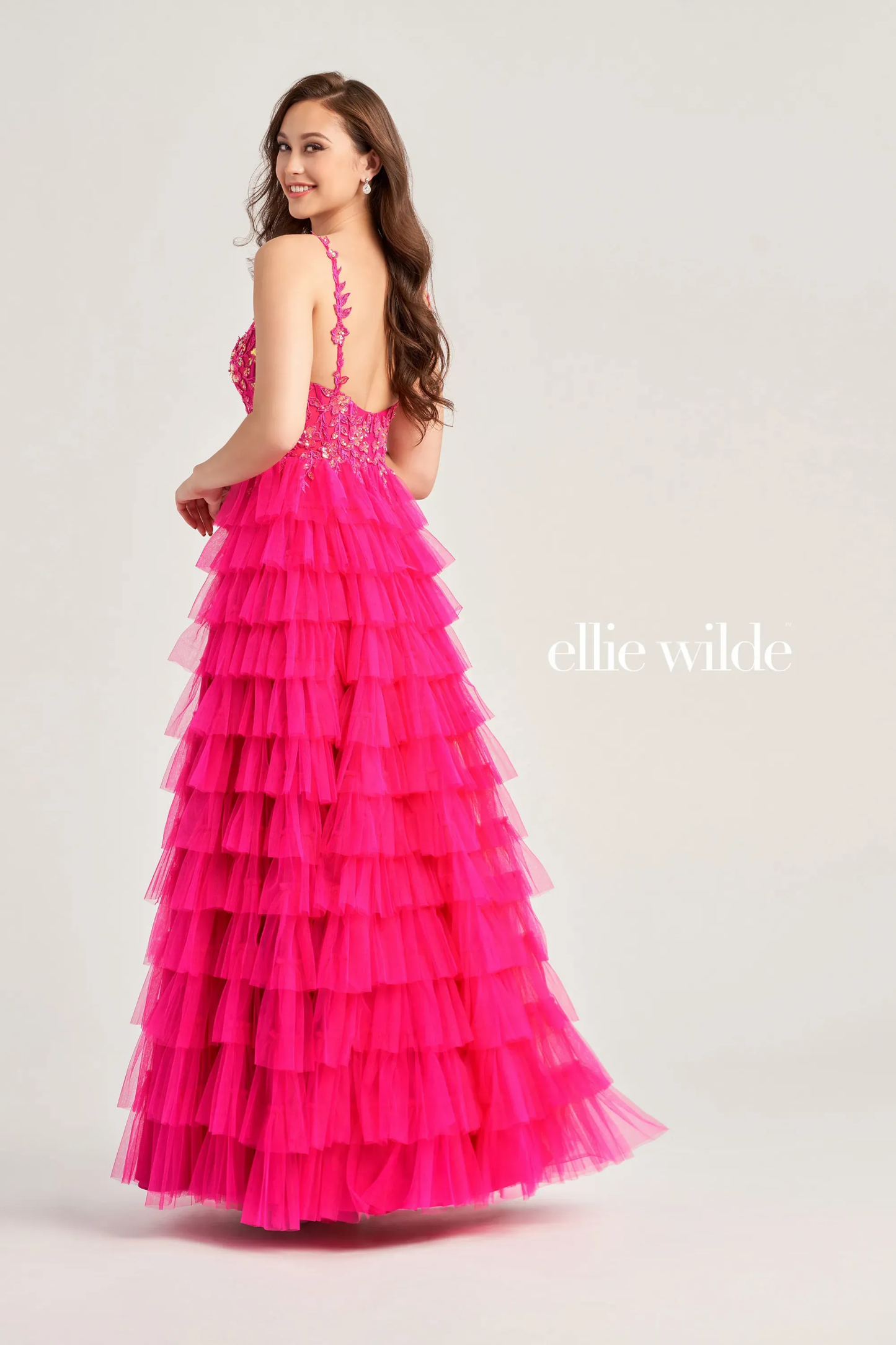 A-Line Sequin V-Neck Bodice High Slit Tulle Prom Dress #EW35059