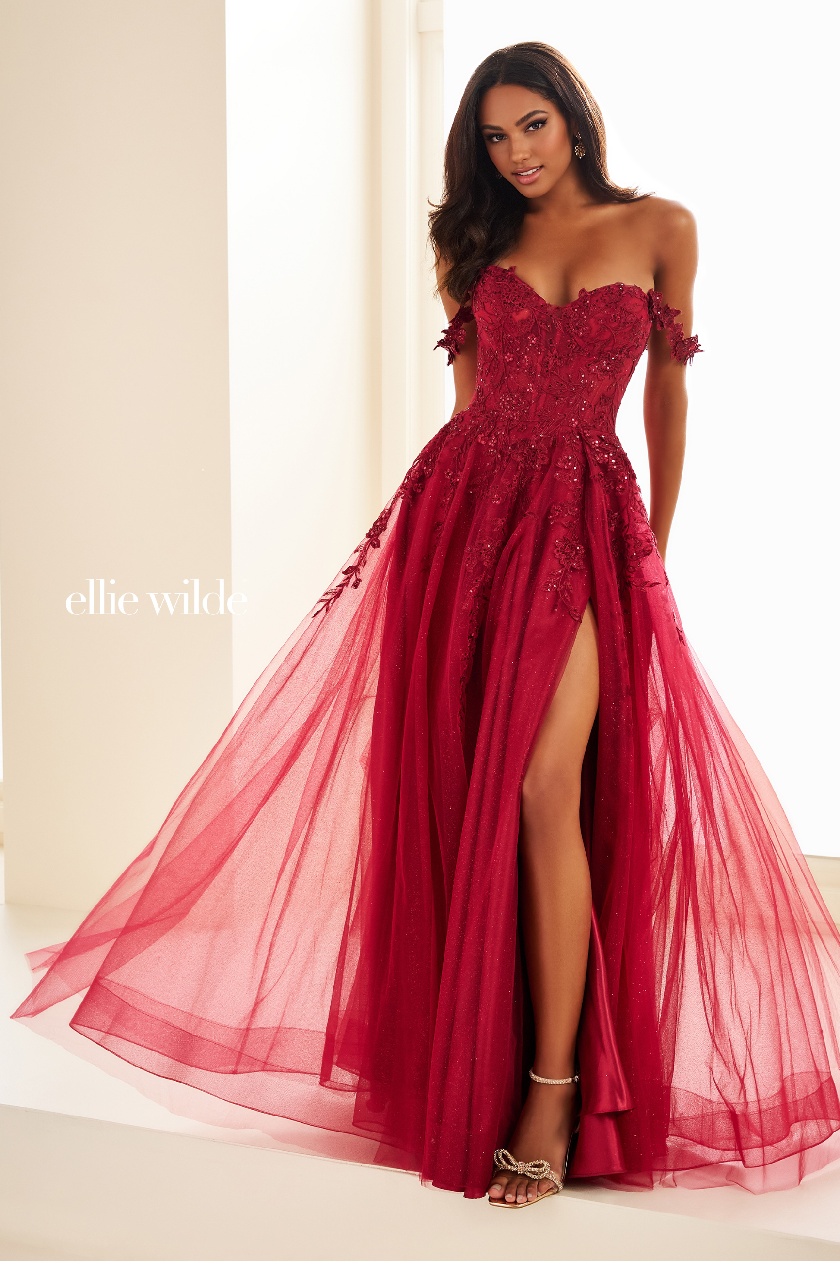 A-Line Sweetheart Glitter Tulle Floral Lace Appliques Prom Dress ﻿#EW35101