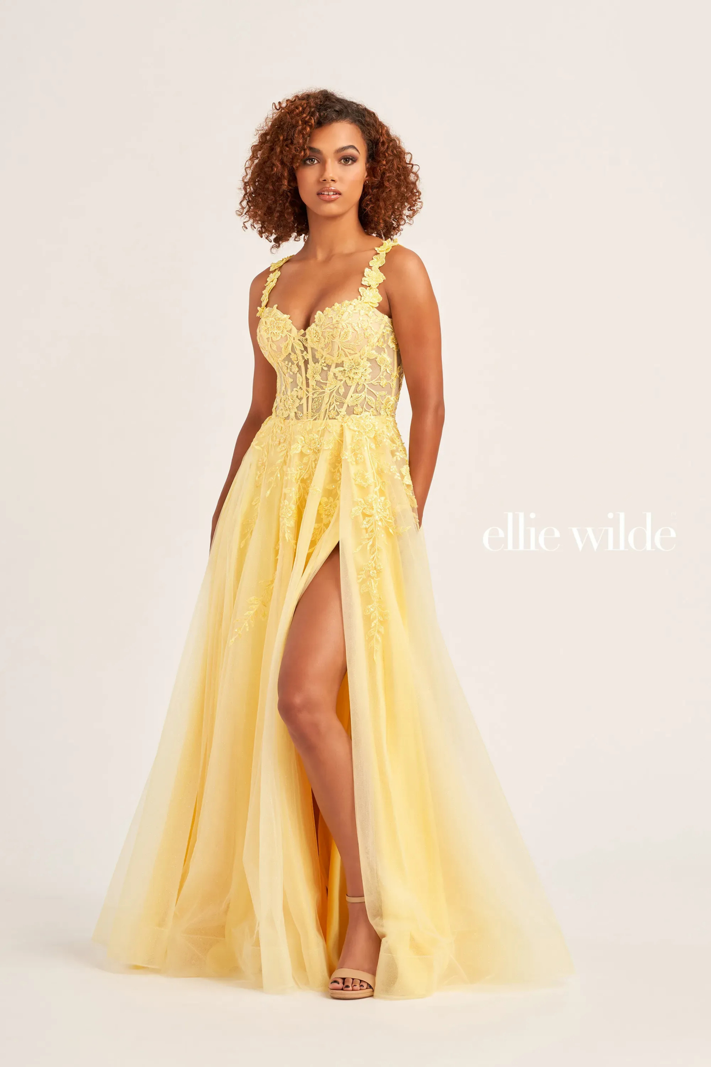 A-Line Sweetheart Glitter Tulle Floral Lace Appliques Prom Dress #EW35101