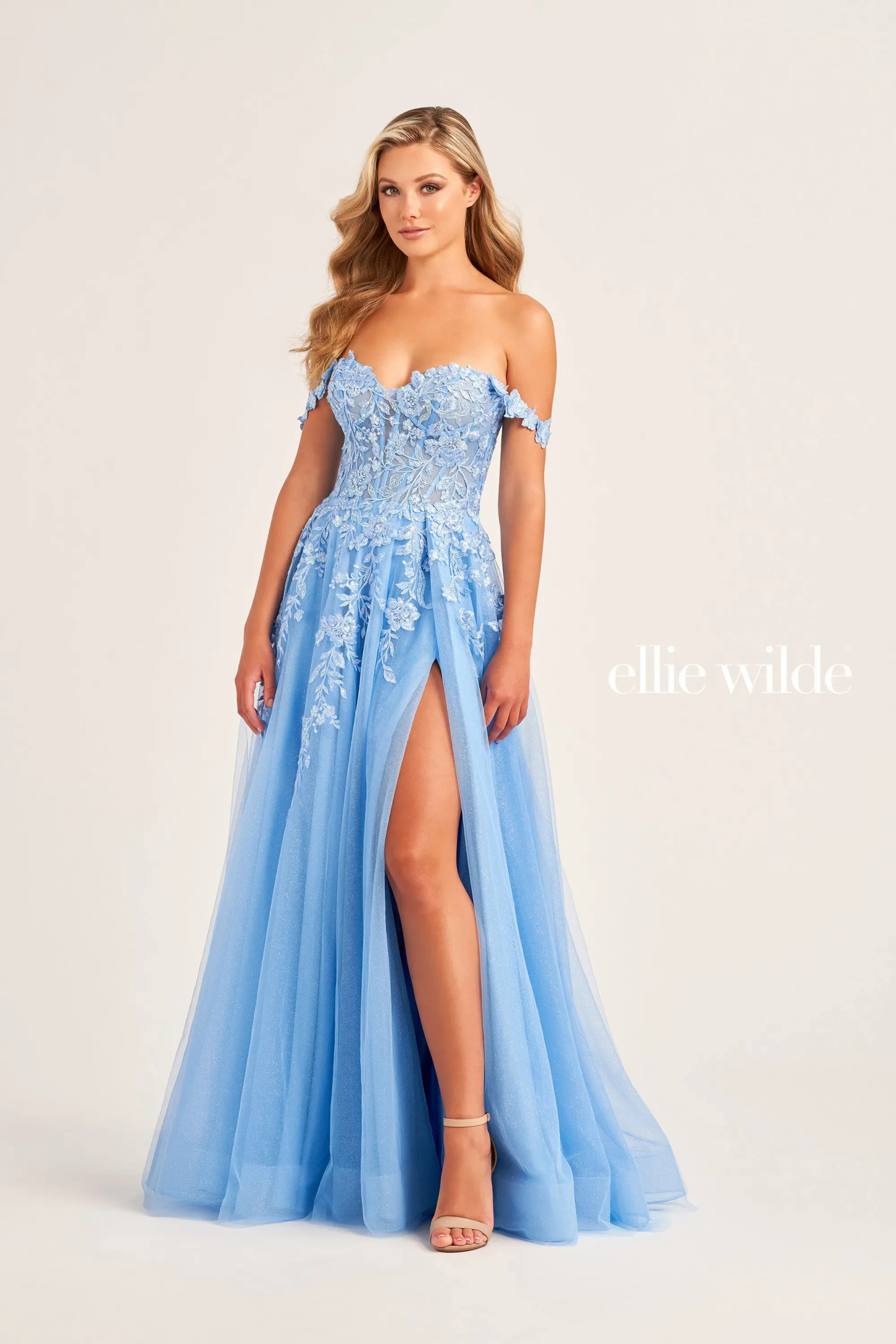 A-Line Sweetheart Glitter Tulle Floral Lace Appliques Prom Dress #EW35101