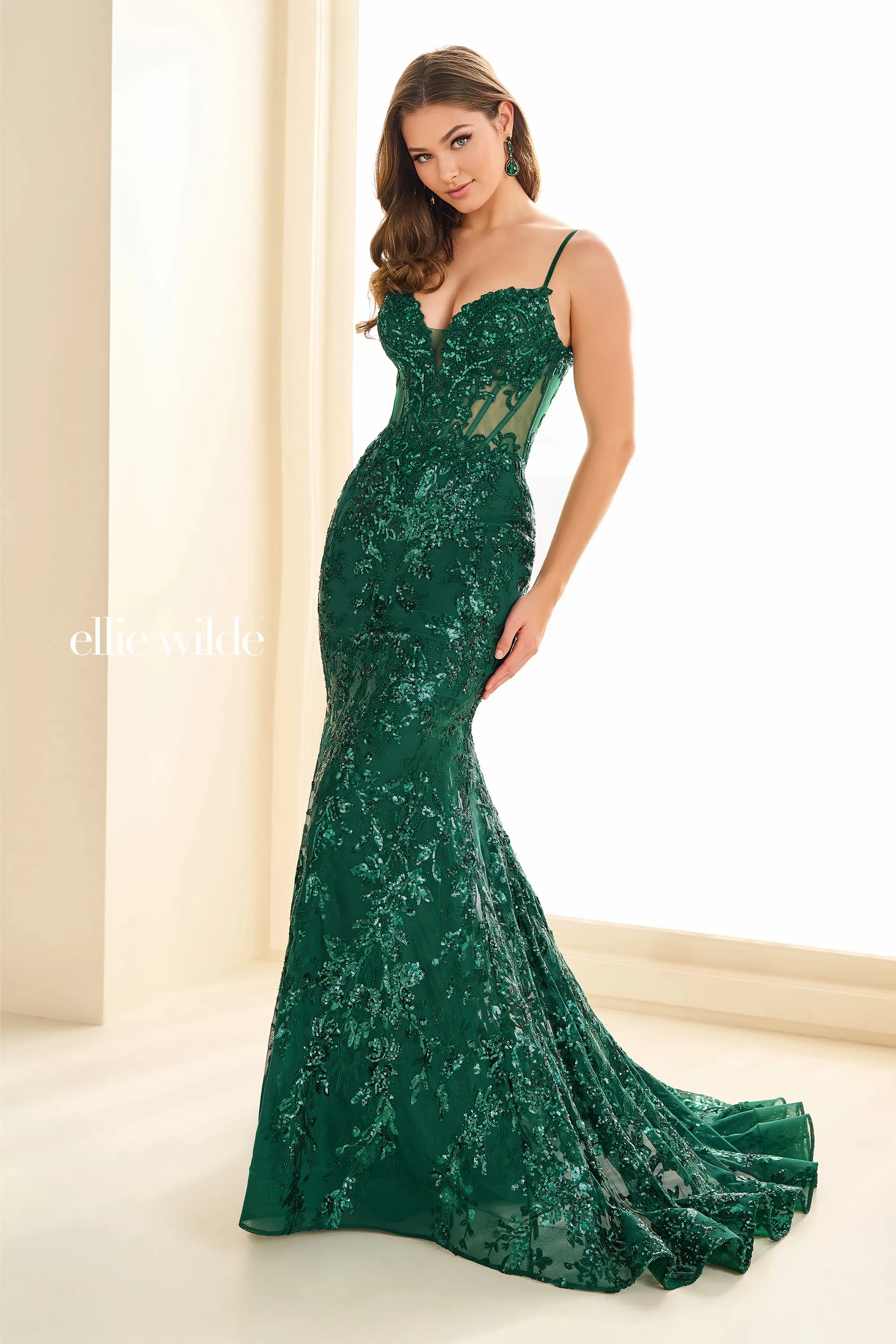 Mermaid Sweetheart Corset Bodice Dropped Lace Appliques Prom Dress ﻿#EW36003
