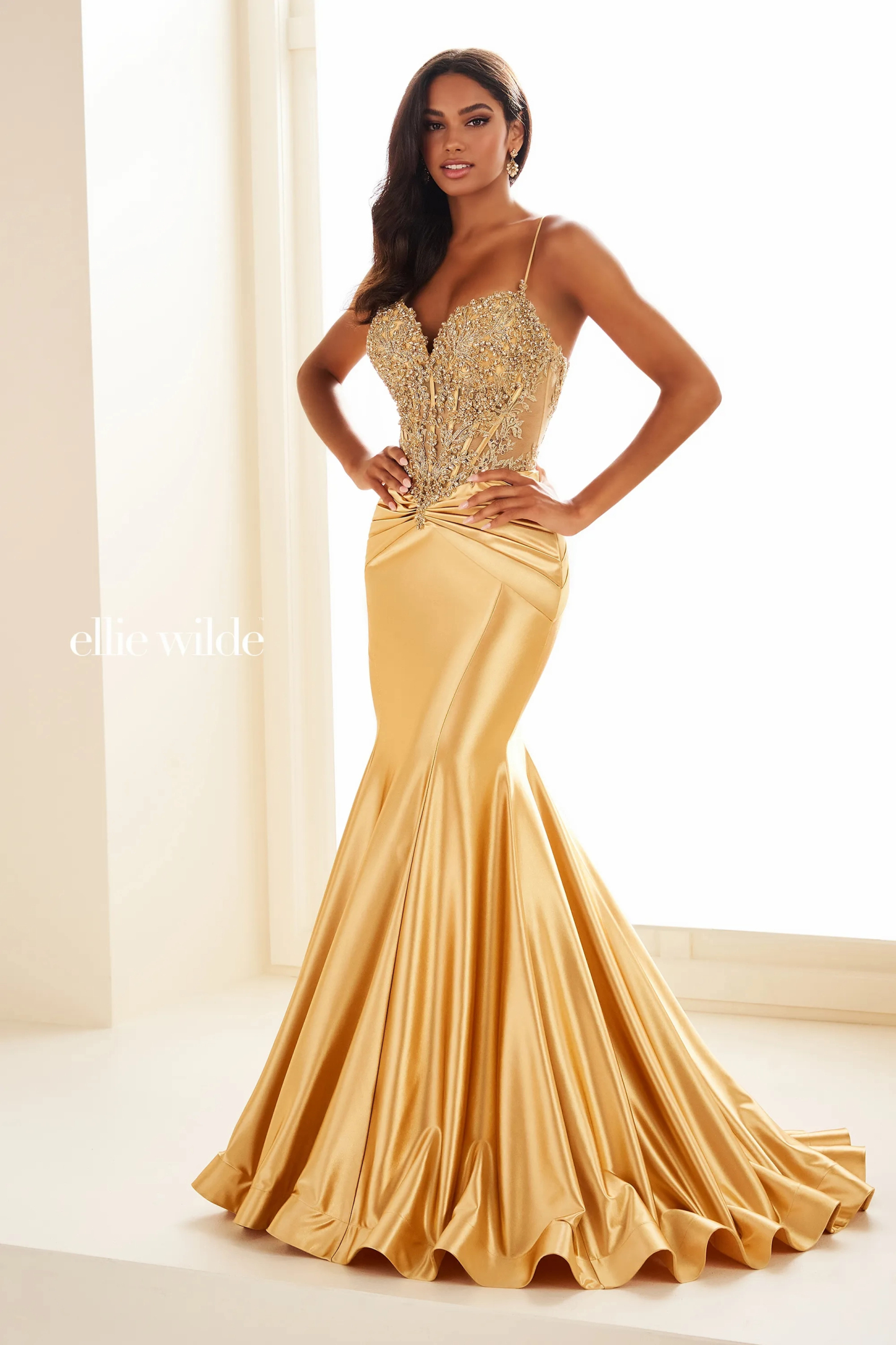 Mermaid Sweetheart Corset Bodice Dropped Stone Accents Prom Dress ﻿#EW36004