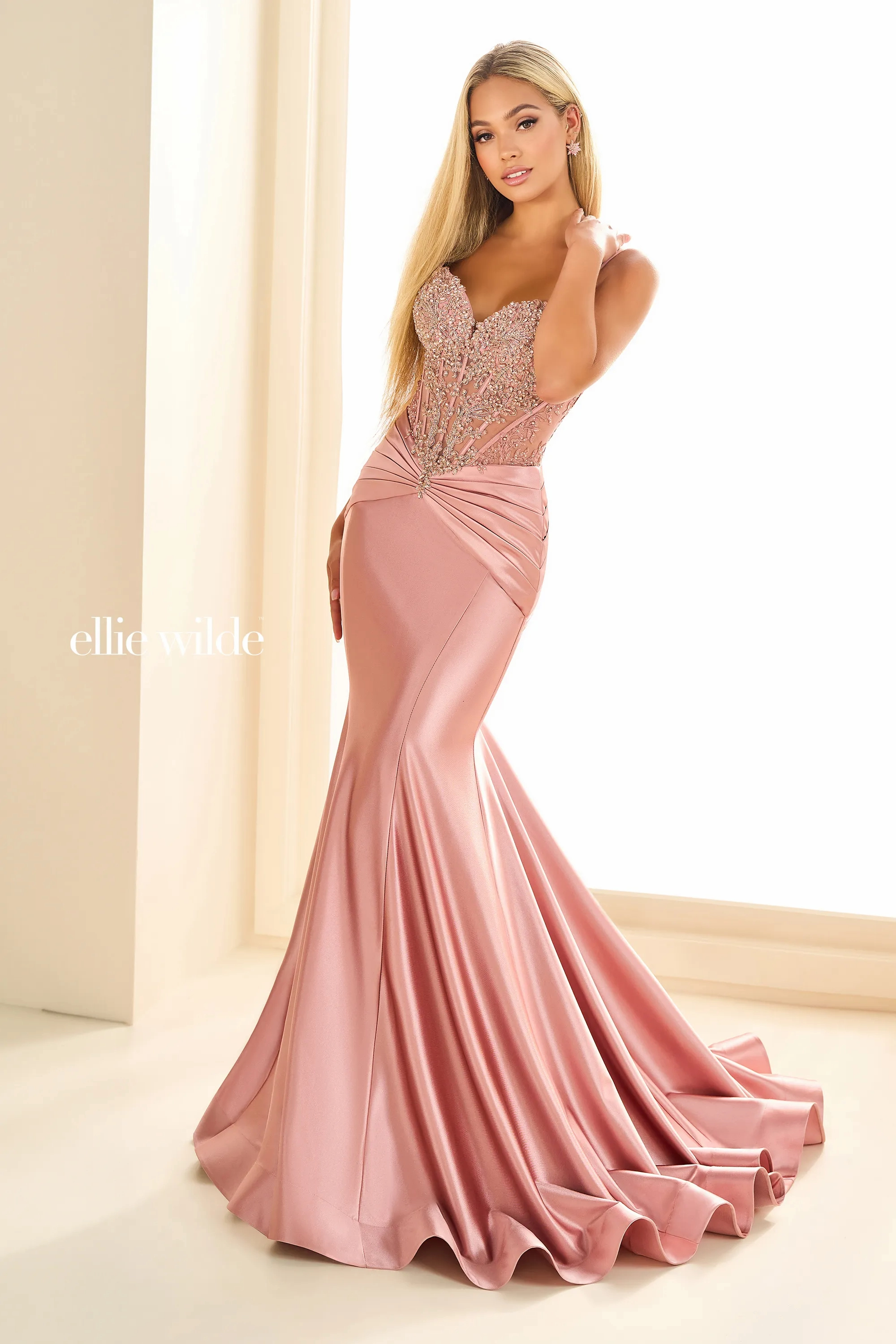 Mermaid Sweetheart Corset Bodice Dropped Stone Accents Prom Dress ﻿#EW36004