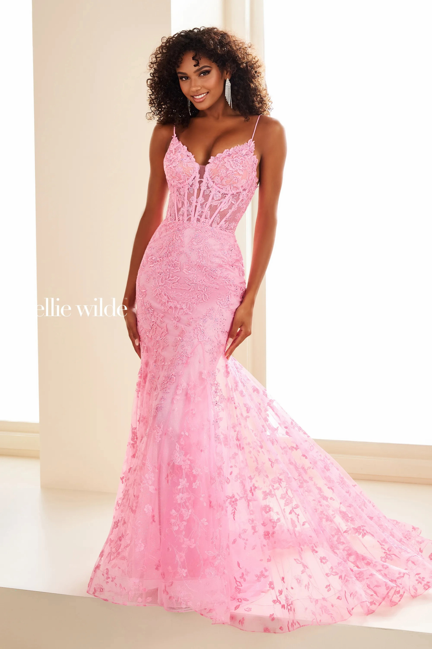 Fit And Flare Sweetheart Embroidered Mesh Lace-Up Back Prom Dress ﻿#EW36008