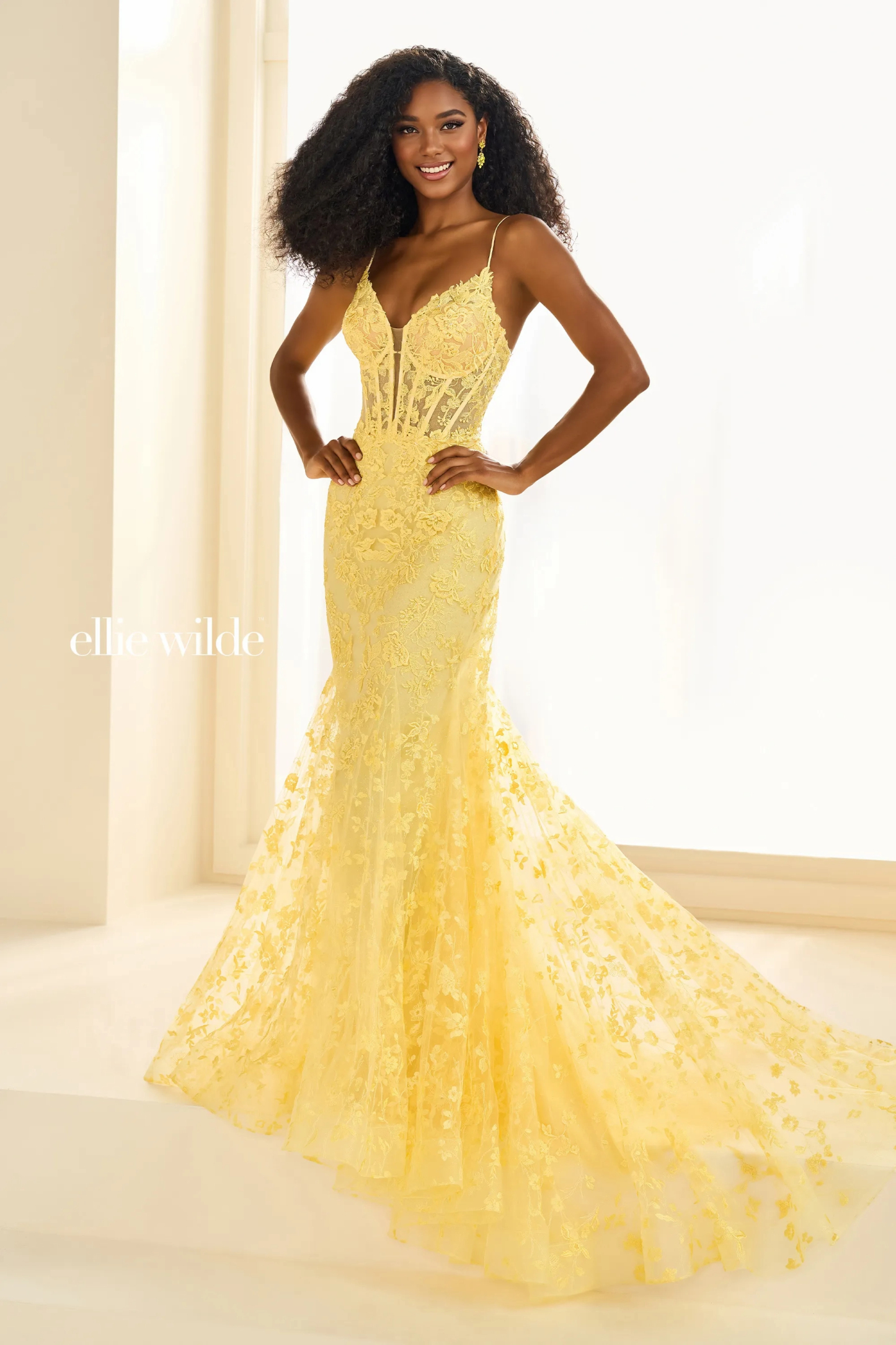 Fit And Flare Sweetheart Embroidered Mesh Lace-Up Back Prom Dress #EW36008