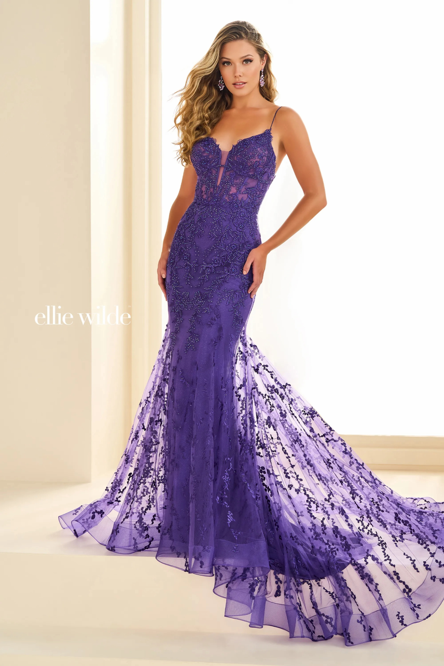Fit And Flare Sweetheart Embroidered Mesh Lace-Up Back Prom Dress ﻿#EW36008