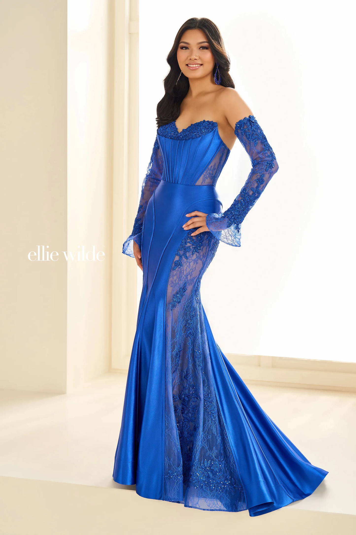 Mermaid Sweetheart Strapless Corset Bodice Allover Lace Prom Dress ﻿#EW36010