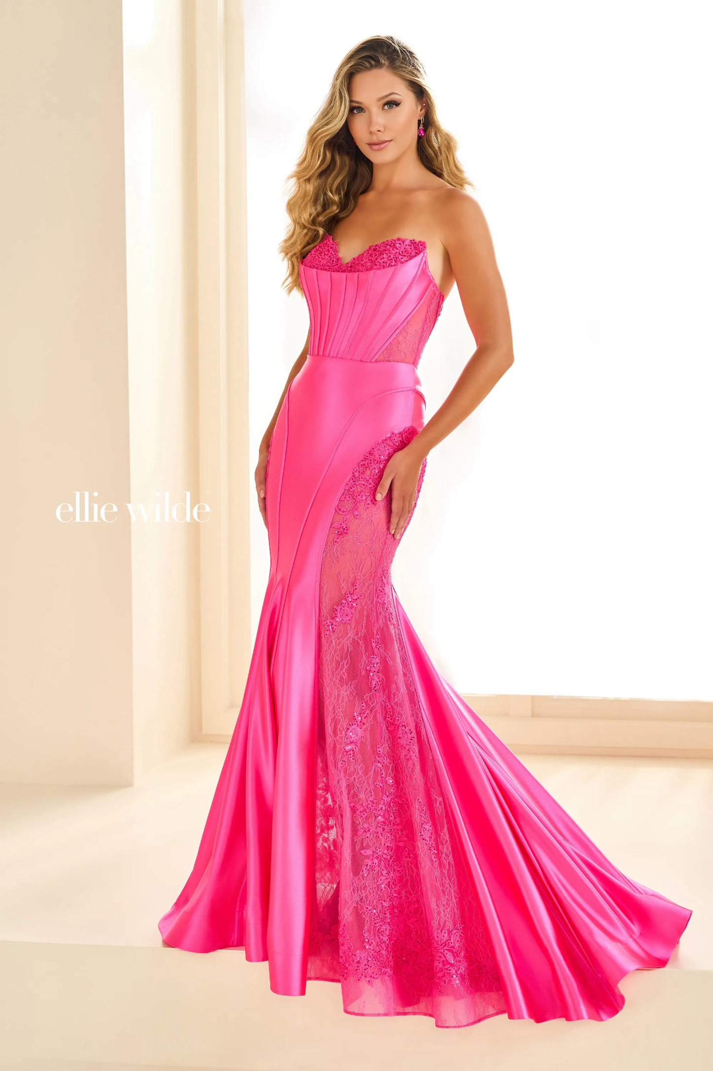 Mermaid Sweetheart Strapless Corset Bodice Allover Lace Prom Dress ﻿#EW36010