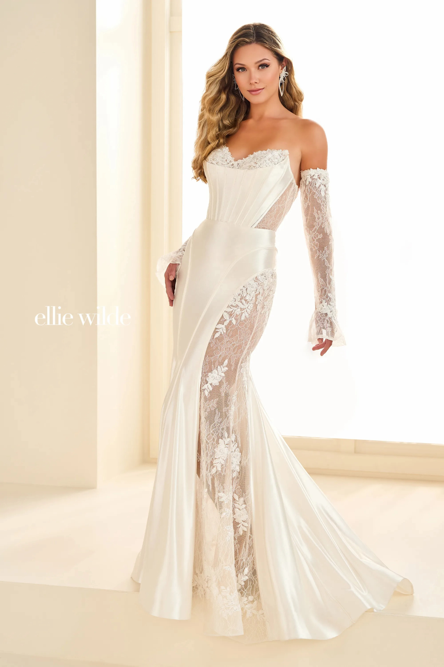 Mermaid Sweetheart Strapless Corset Bodice Allover Lace Prom Dress ﻿#EW36010