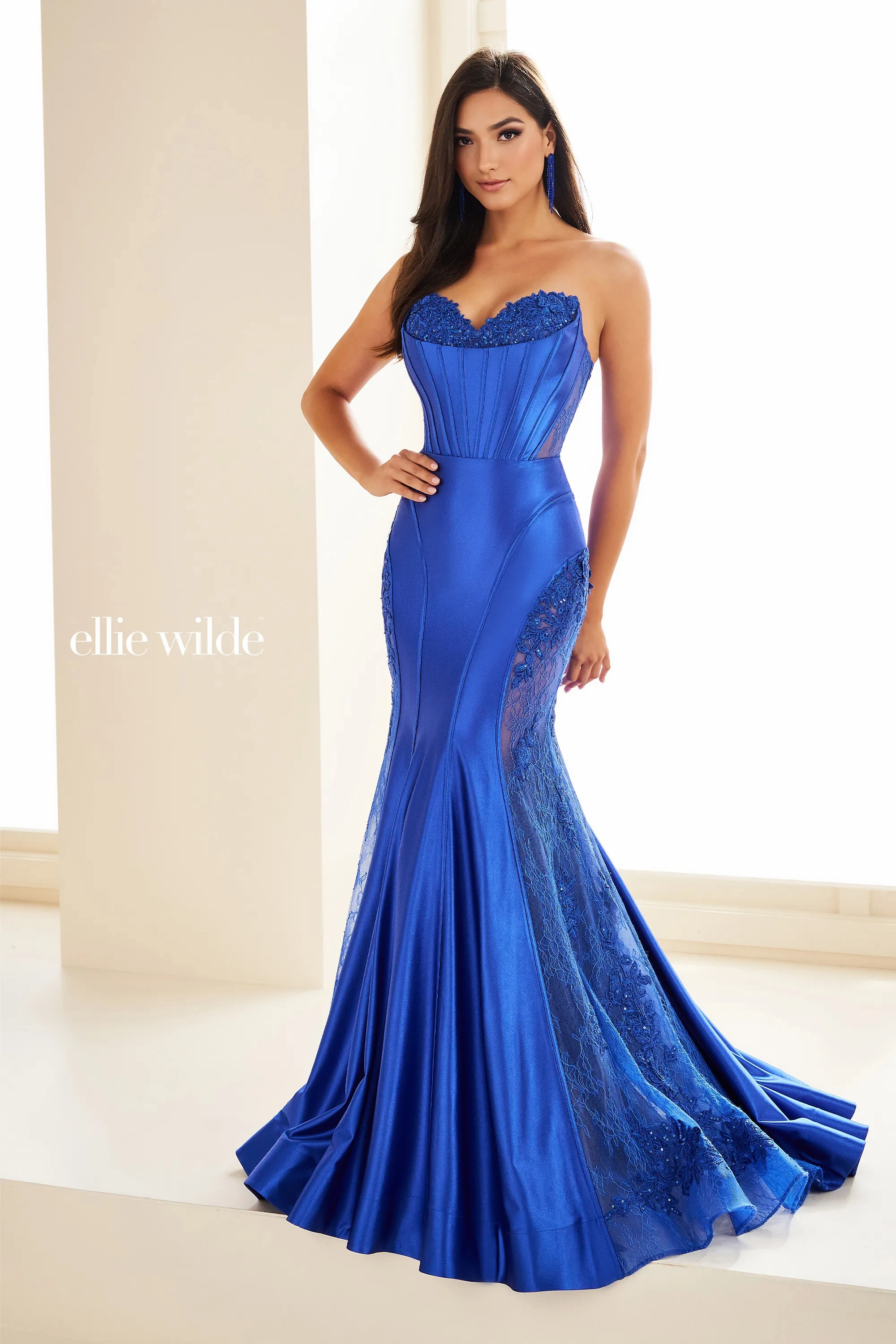 Mermaid Sweetheart Strapless Corset Bodice Allover Lace Prom Dress ﻿#EW36010