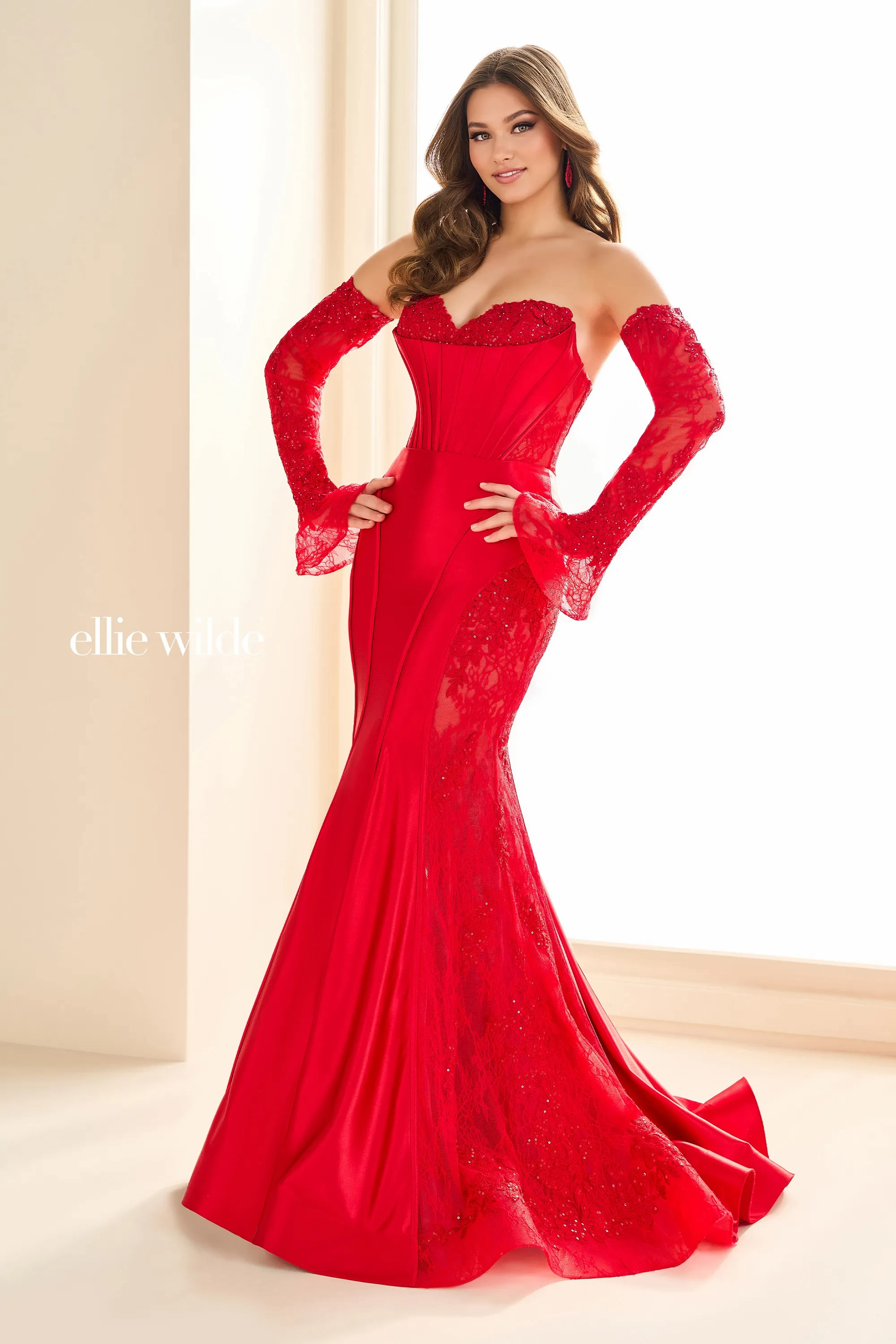 Mermaid Sweetheart Strapless Corset Bodice Allover Lace Prom Dress ﻿#EW36010