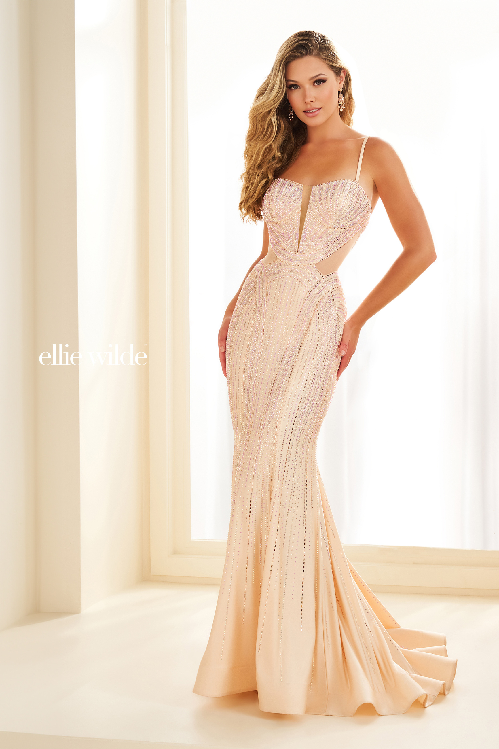 Mermaid Curved Sleeveless Lace-Up Back Stone Accents Prom Dress ﻿#EW36013