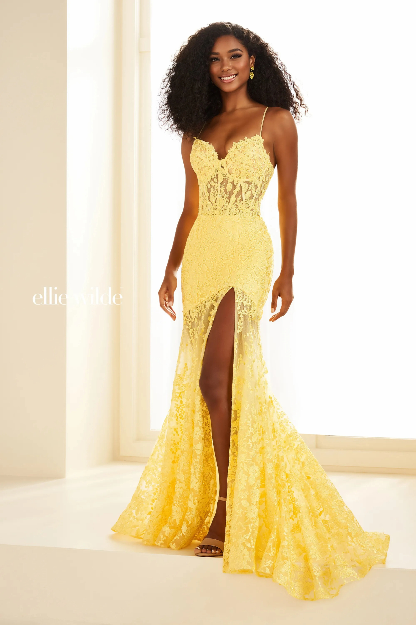 Sweetheart Corset Bodice Slit Low Back Lace Appliques Prom Dress #EW36016