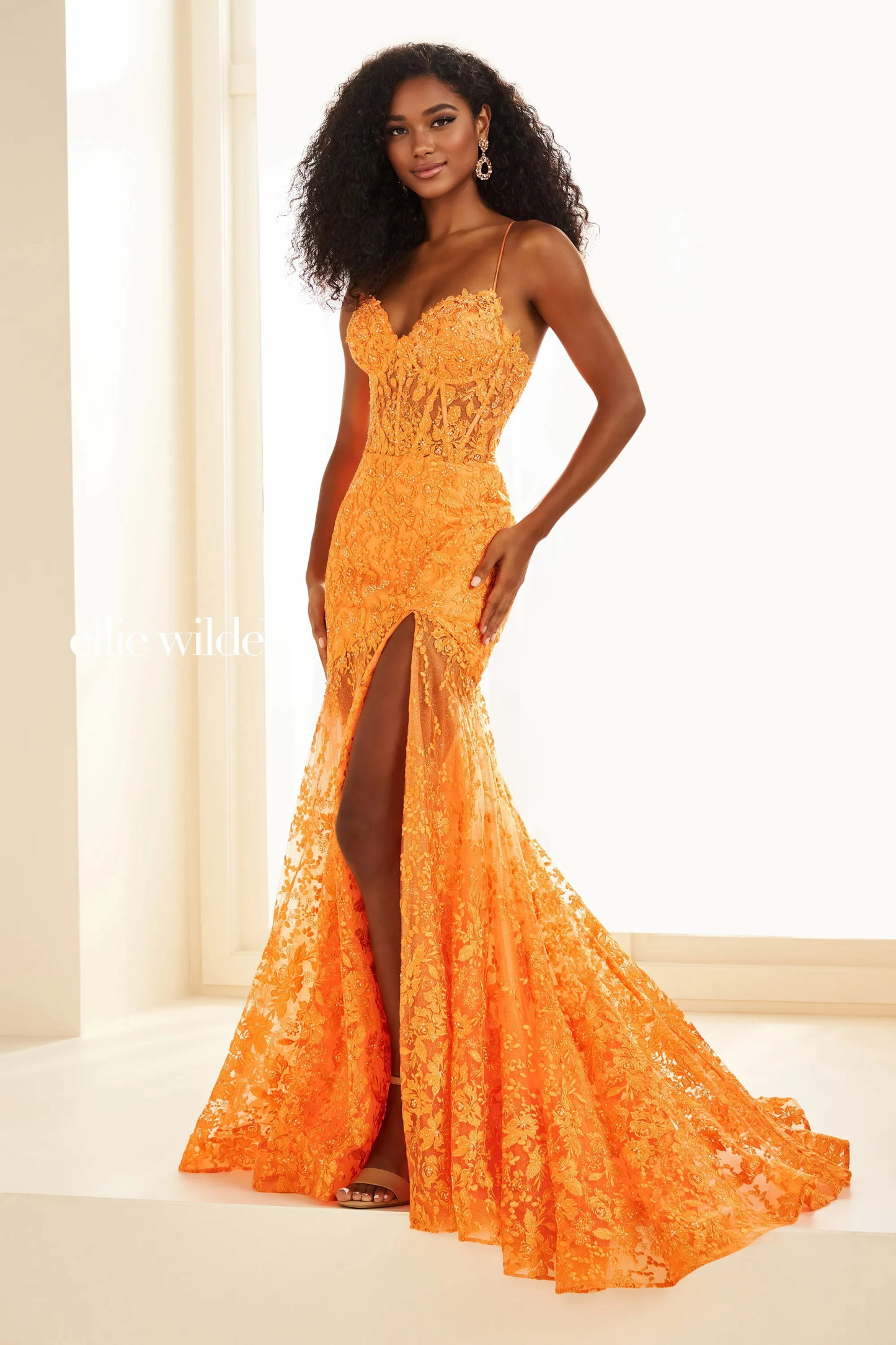 Sweetheart Corset Bodice Slit Low Back Lace Appliques Prom Dress #EW36016