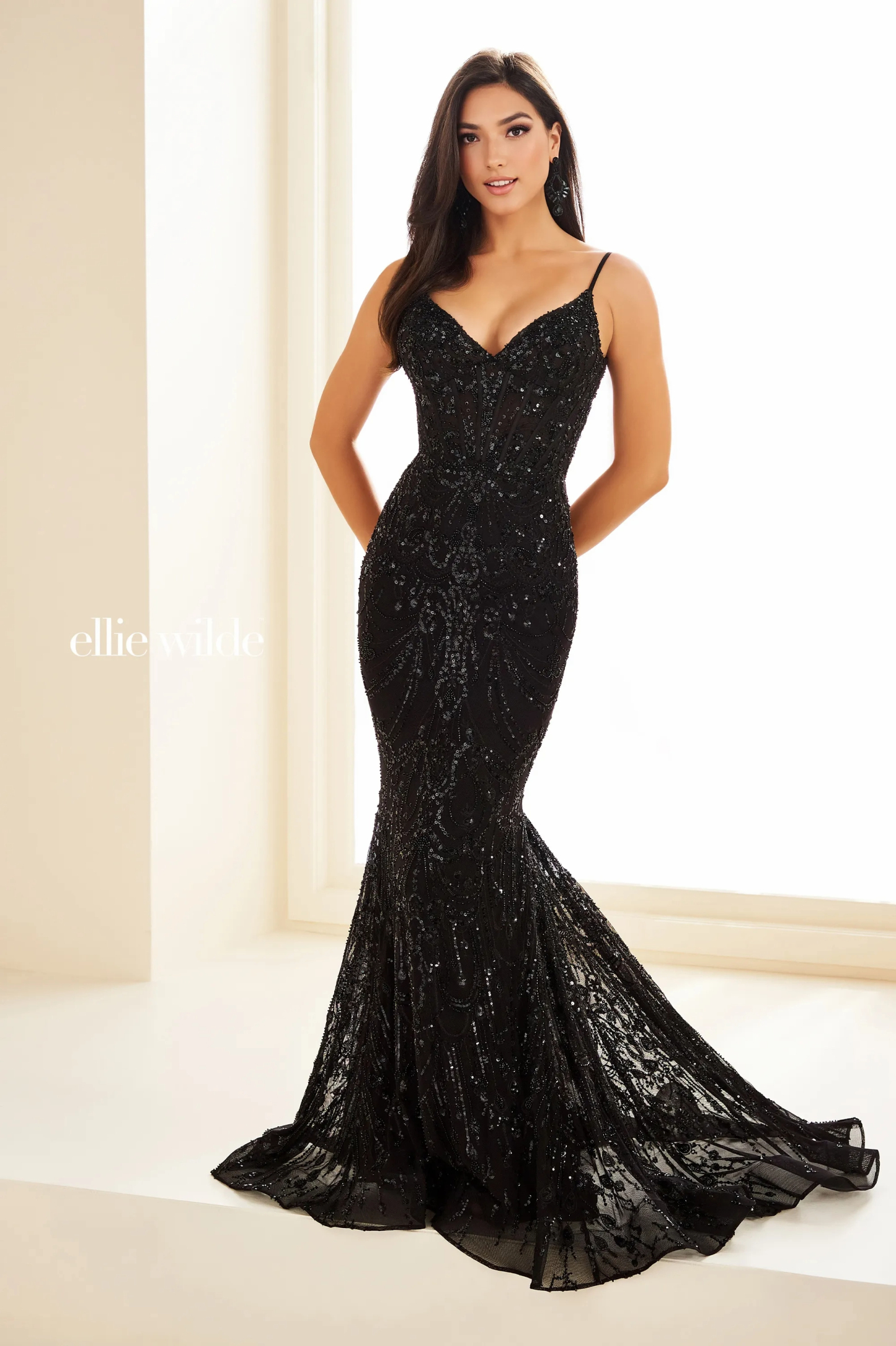 Mermaid V-Neck Beaded Mesh Corset Bodice Sequin Tulle Prom Dress