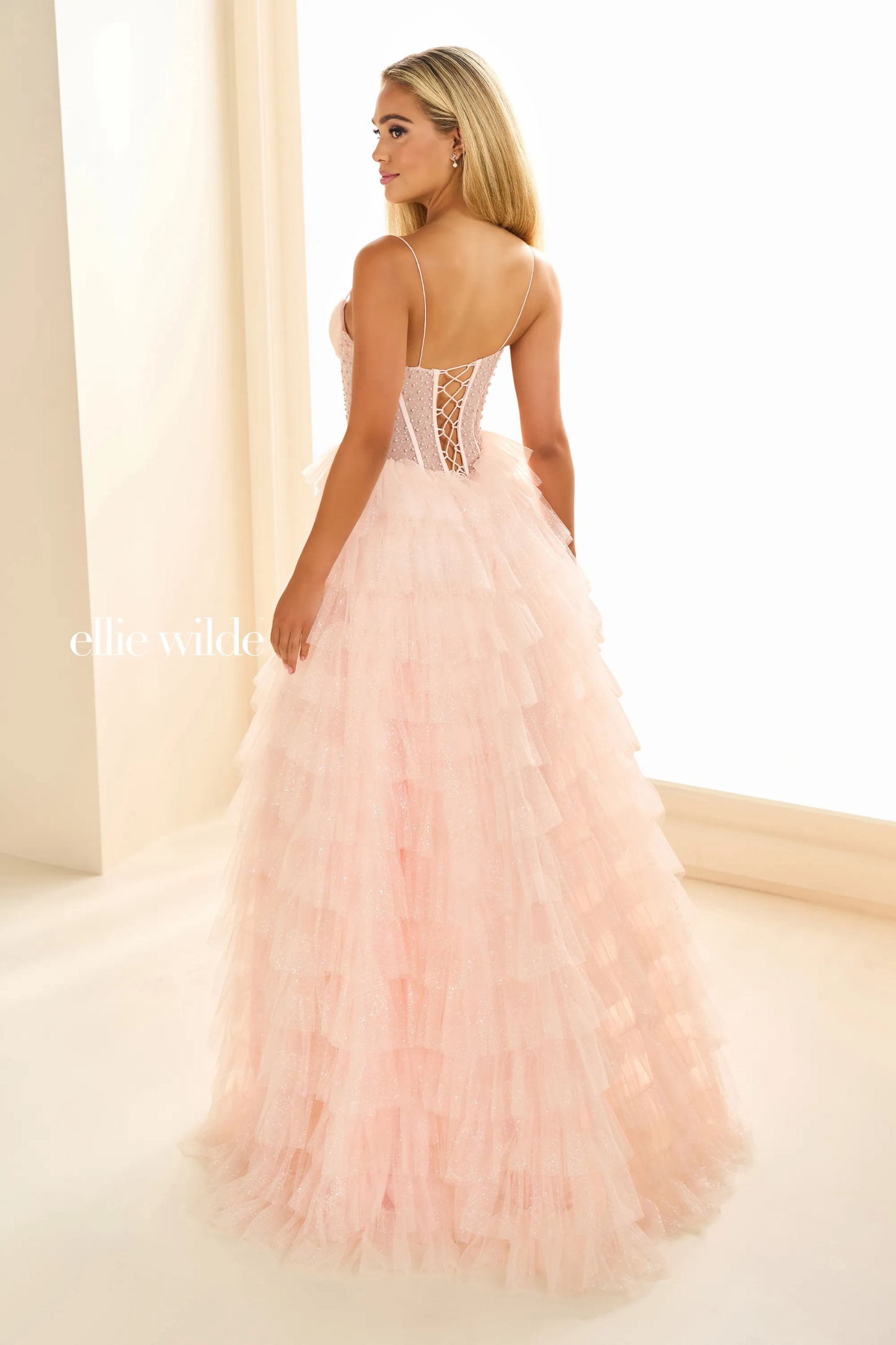 A-Line Sweetheart Sleeveless Dropped Corset Bodice Pearls Prom Dress #EW36029