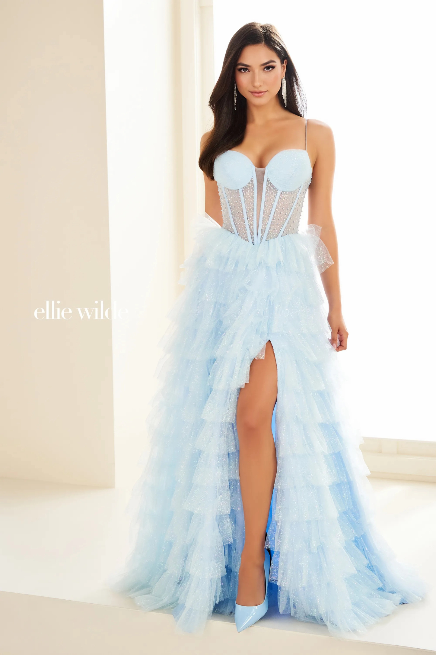 A-Line Sweetheart Sleeveless Dropped Corset Bodice Pearls Prom Dress #EW36029