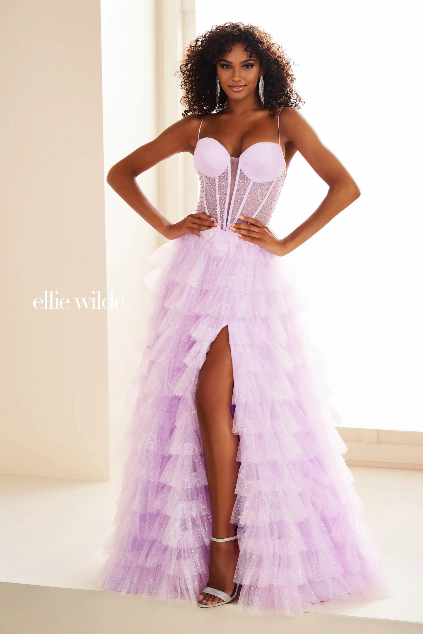 A-Line Sweetheart Sleeveless Dropped Corset Bodice Pearls Prom Dress #EW36029