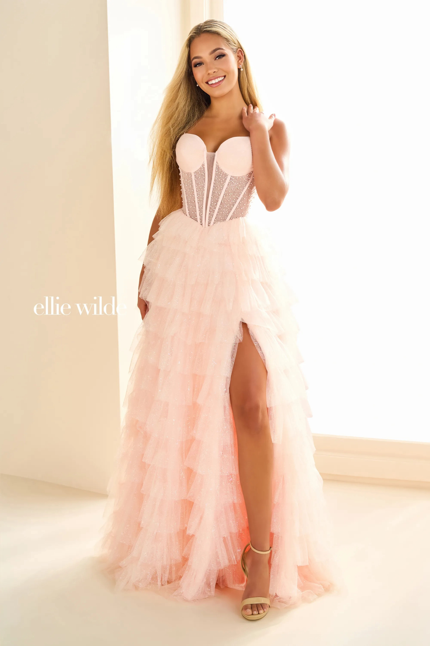 A-Line Sweetheart Sleeveless Dropped Corset Bodice Pearls Prom Dress