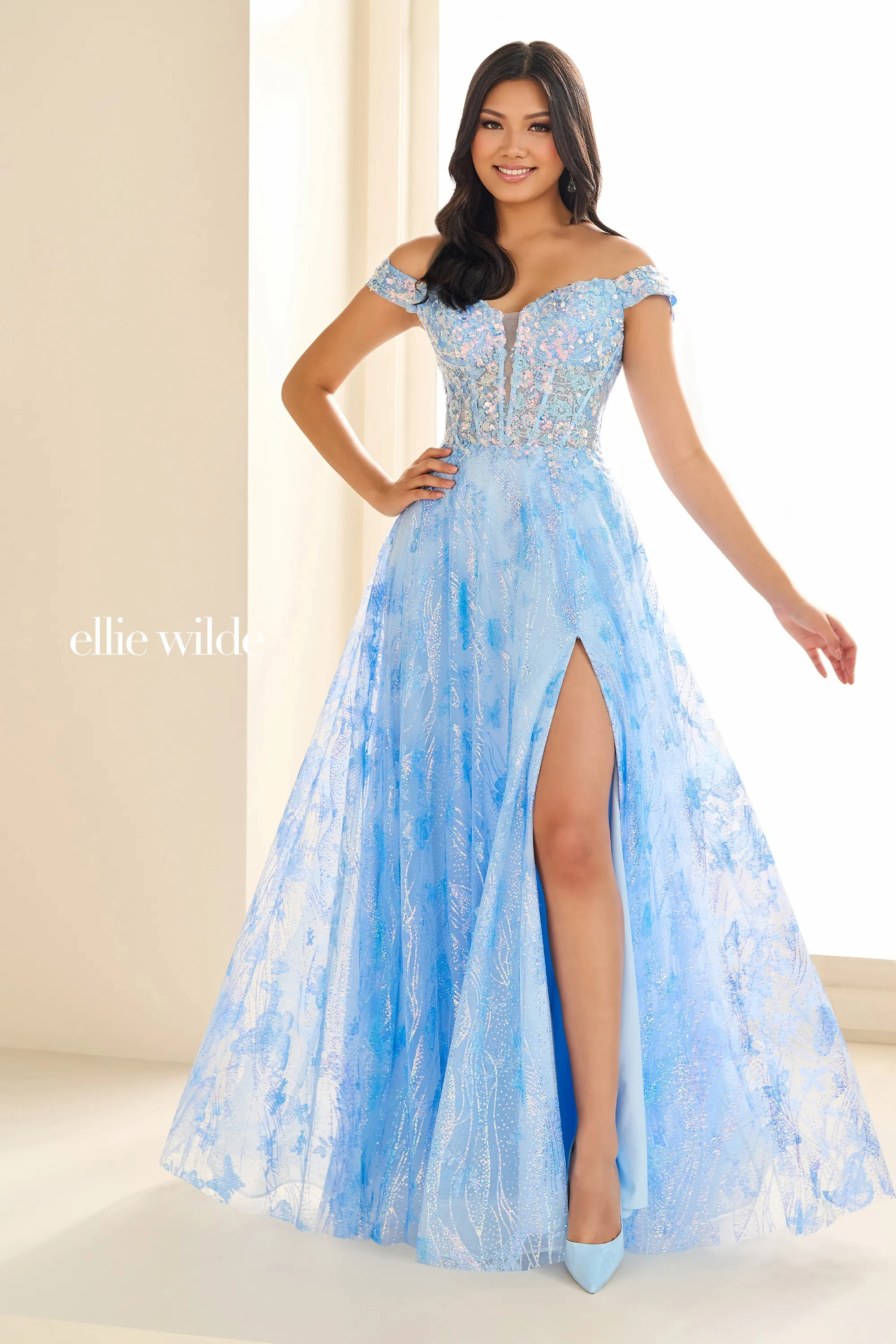 A-Line Sweetheart Lace Appliques Sequin Corset Bodice Slit Prom Dress #EW36039