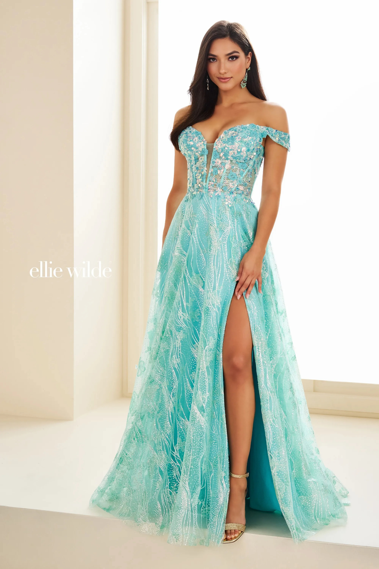 A-Line Sweetheart Lace Appliques Sequin Corset Bodice Slit Prom Dress #EW36039