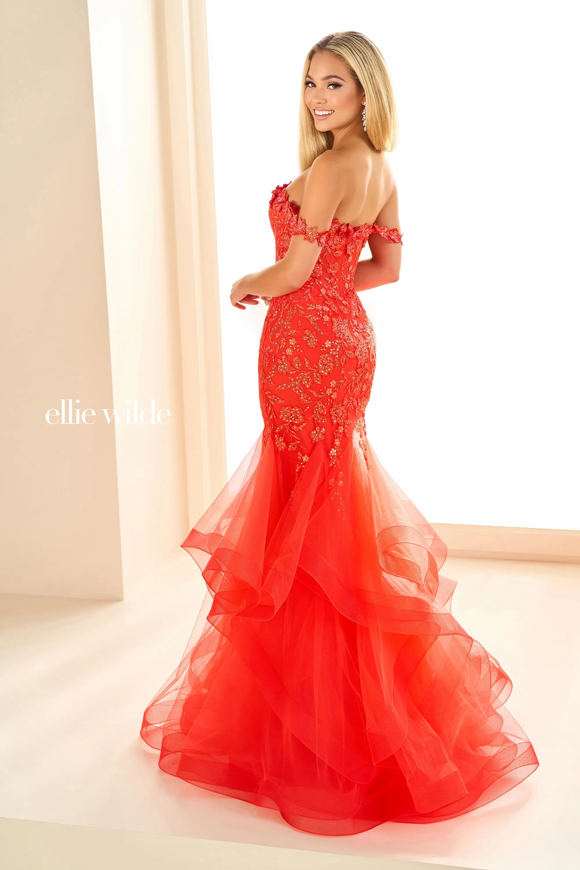 Mermaid Sweetheart Off-The-Shoulder Glitter Tulle Lace Appliques Prom Dress #EW36047