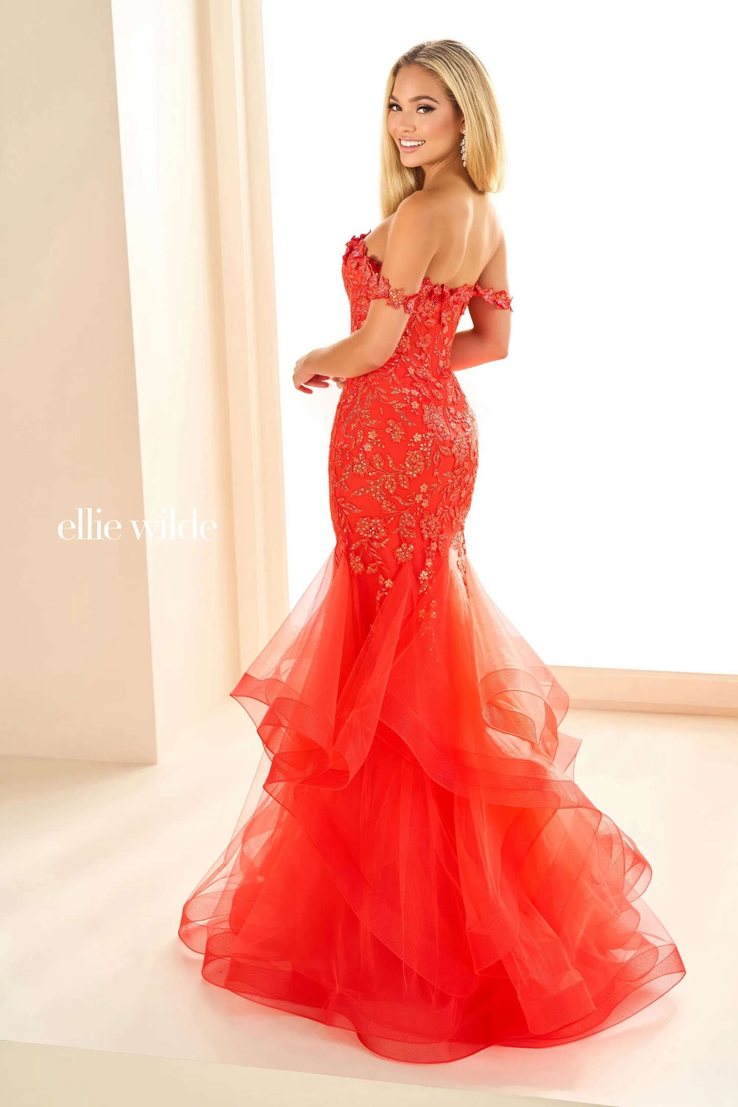 Mermaid Sweetheart Off-The-Shoulder Glitter Tulle Lace Appliques Prom Dress #EW36047