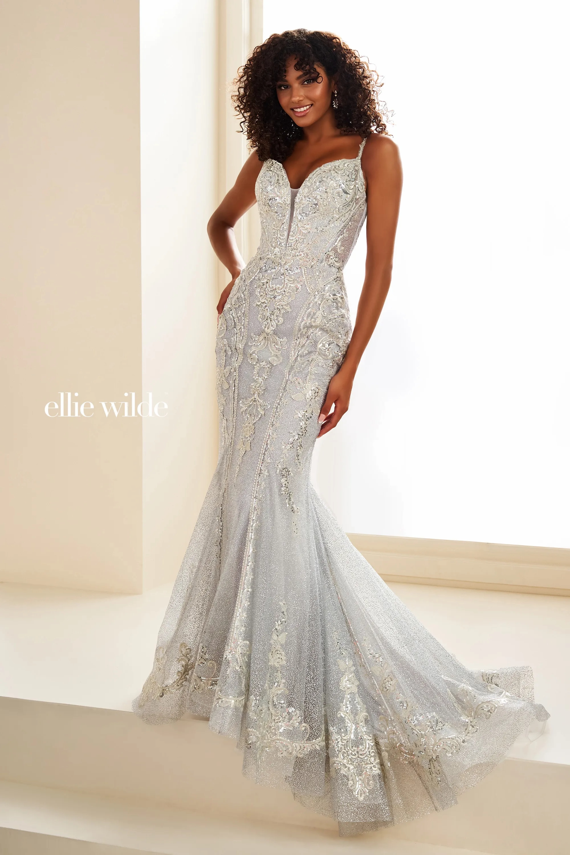 Mermaid Sweetheart Glitter Tulle Lace Appliques Lace-Up Back Prom Dress #EW36056
